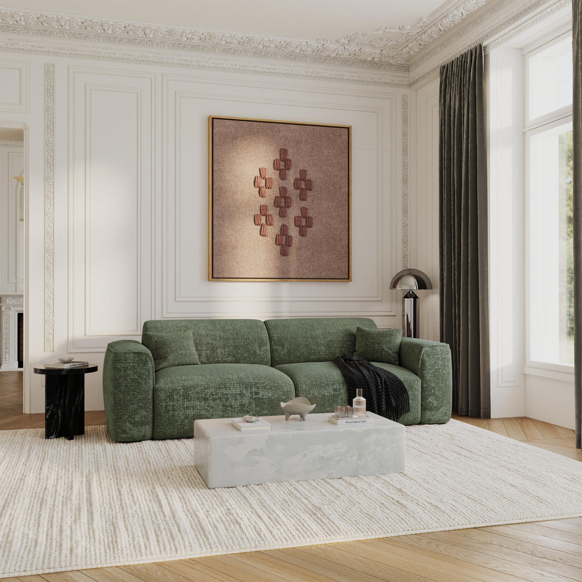 SCHLAFSOFA GERADE Geprägter Samt Smaragdgrün 240cm - Smaragdgrün, Textil (240/73/97cm) - Sia Home
