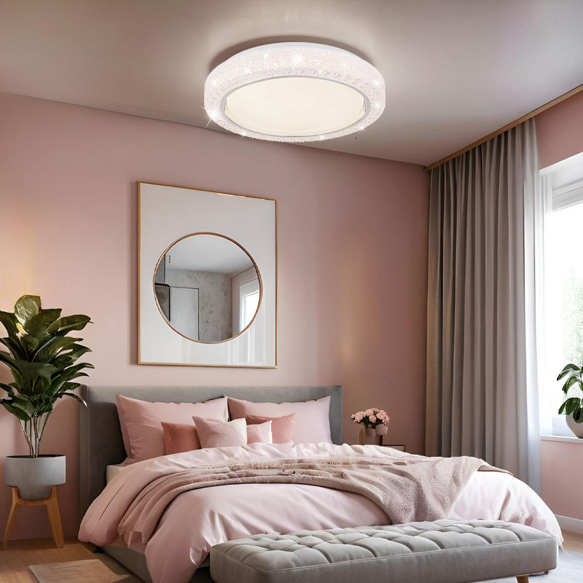 LED DECKENLEUCHTE Metall Silber Kristalloptik - Silberfarben, Metall (40/40/8cm) - Globo Lighting