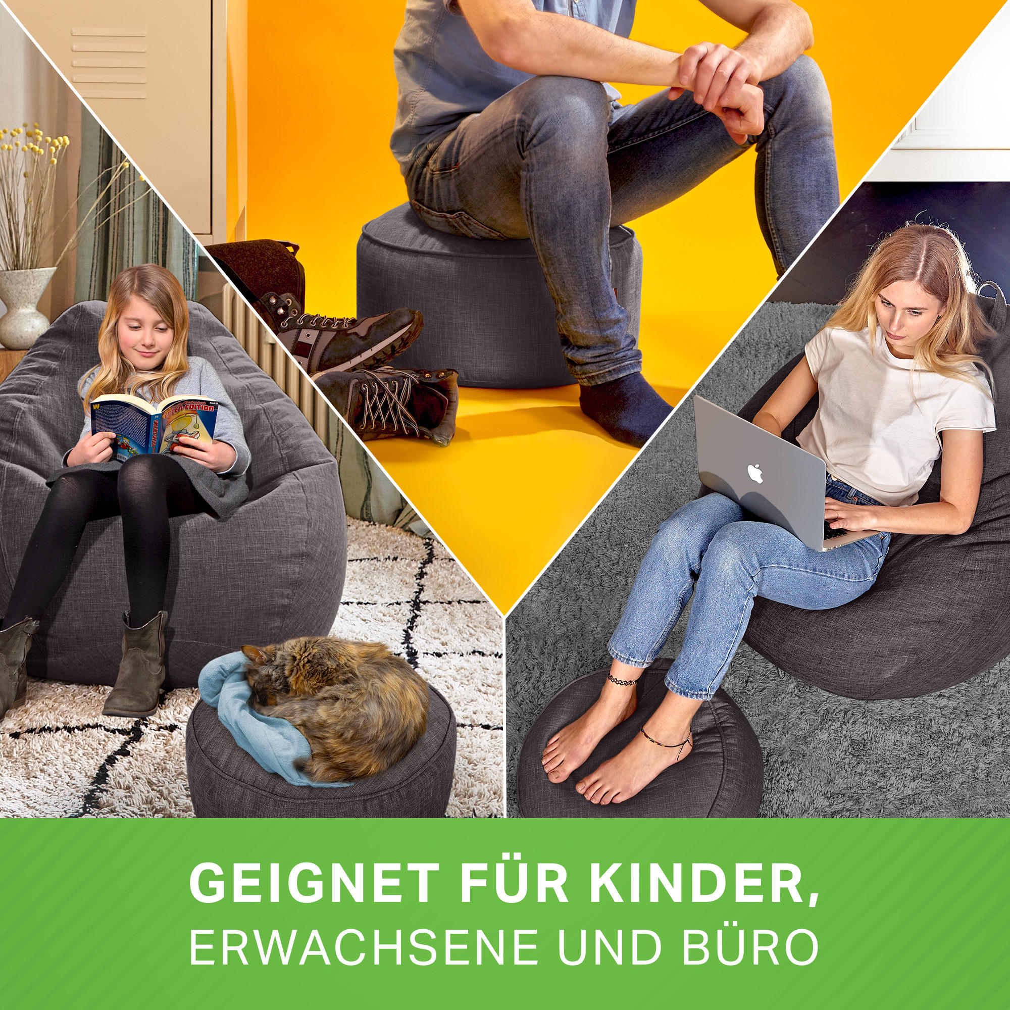 Thumbnail - Green Bean Xxl-Sitzsack, Dunkelgrau, Textil, Füllung: Styroporkugeln, Rund, 100x120x50 cm, Hergestellt in Deutschland, W...