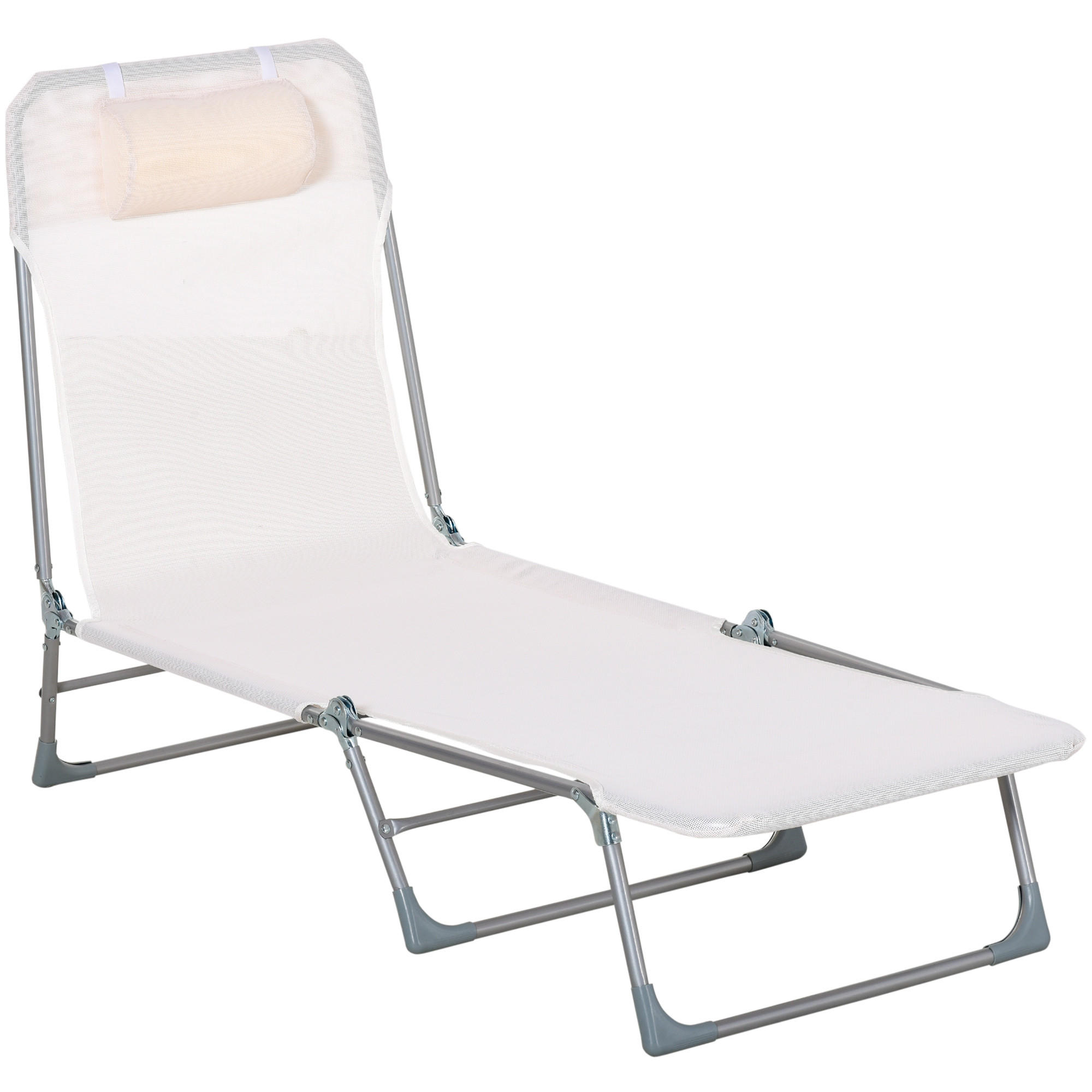 KLAPPGARTLIEGE, Einheitsmodell, Crema, verstellbare Lehne mit Kissen, 182 x 56 x 28 cm - Weiß, Metall (182/28/56cm) - Vallsero