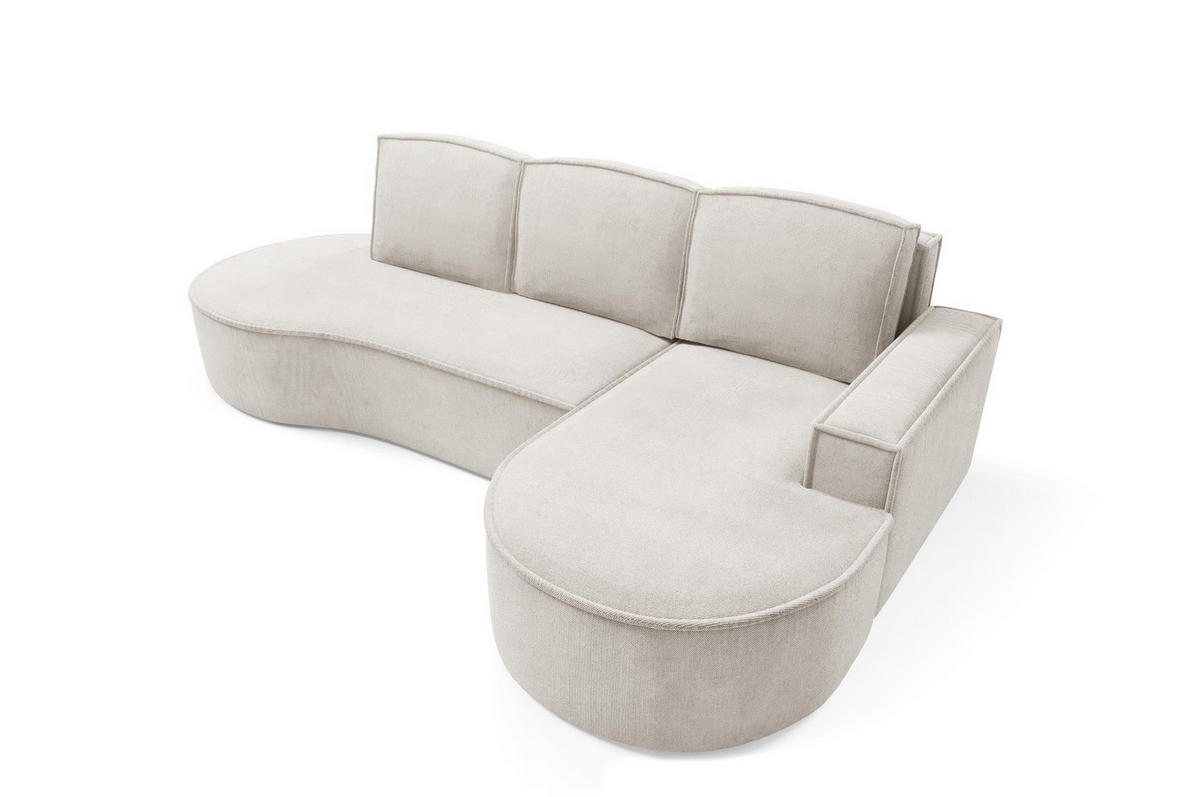 ECKSOFA Flow Weiß, mit Schlaffunktion und Kissen in Curio Stoff, rechte seite - Weiß, Holzwerkstoff/Textil (277/157cm) - Bettso