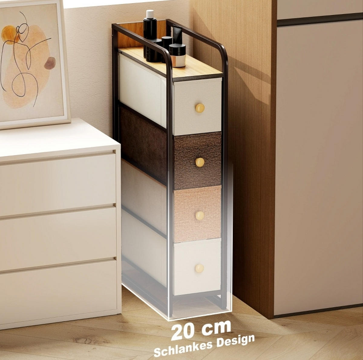 KOMMODE 20/84,5/47 cm Mehrfarbig aus Vliesstoff mit 4 Schubladen - Multicolor, Textil (47/84.5/20cm) - OKMYHOME
