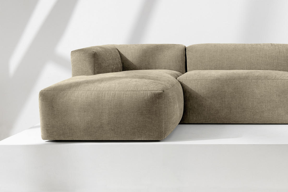 ECKMODULSOFA-LINKS BUFFO 3/4 Sitzer mit extrem weicher Sitzfläche, Gewebestoff, sandfarben - Sandfarben, Textil (237/180cm) - KONSIMO®