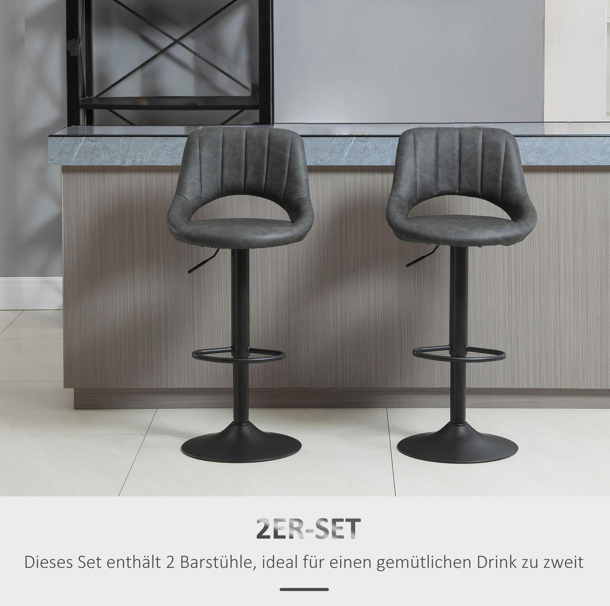 BARHOCKER 2er-Set drehbar höhenverstellbar Kunstleder Grau - Grau, Metall (49/110/44cm) - Meubliv