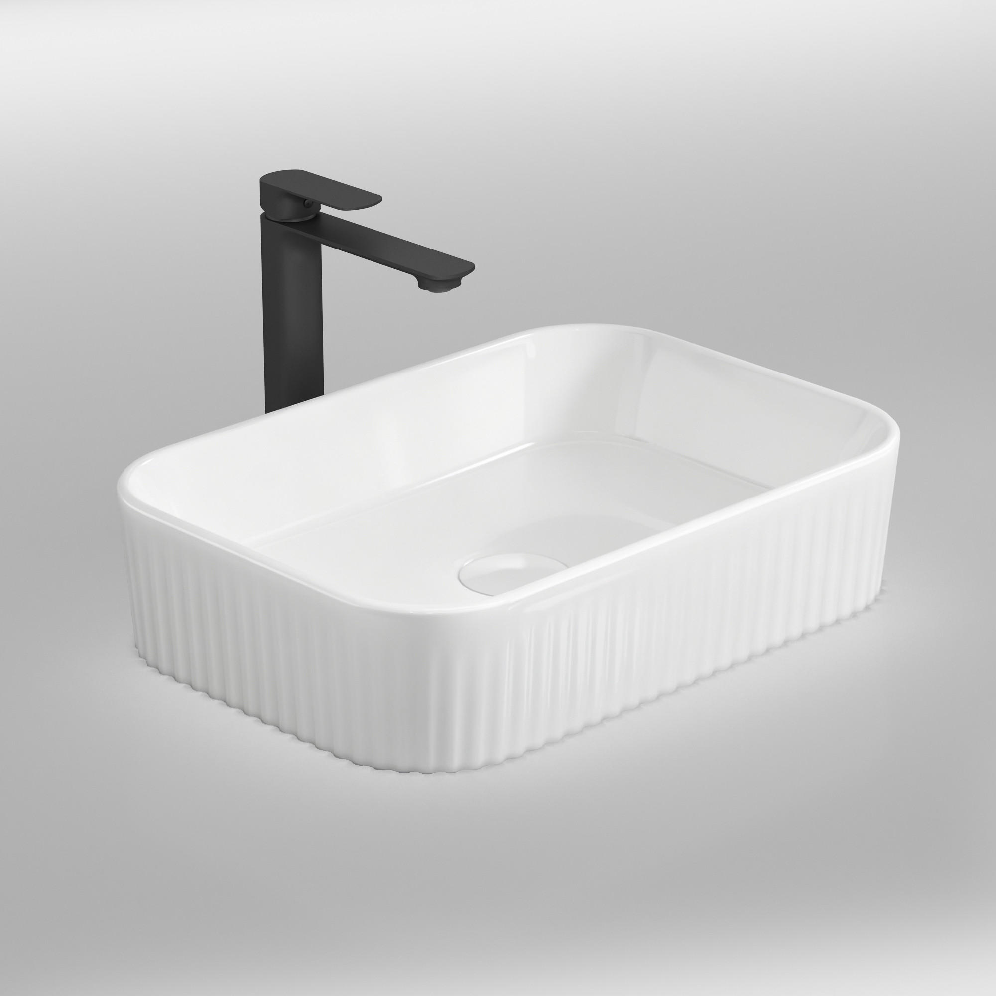 WASCHBECKEN mit Vertikale Rillen Abgerundete Ecken 45 / 32 / 11 cm - Weiß, Keramik (45/11/32cm) - EMKE