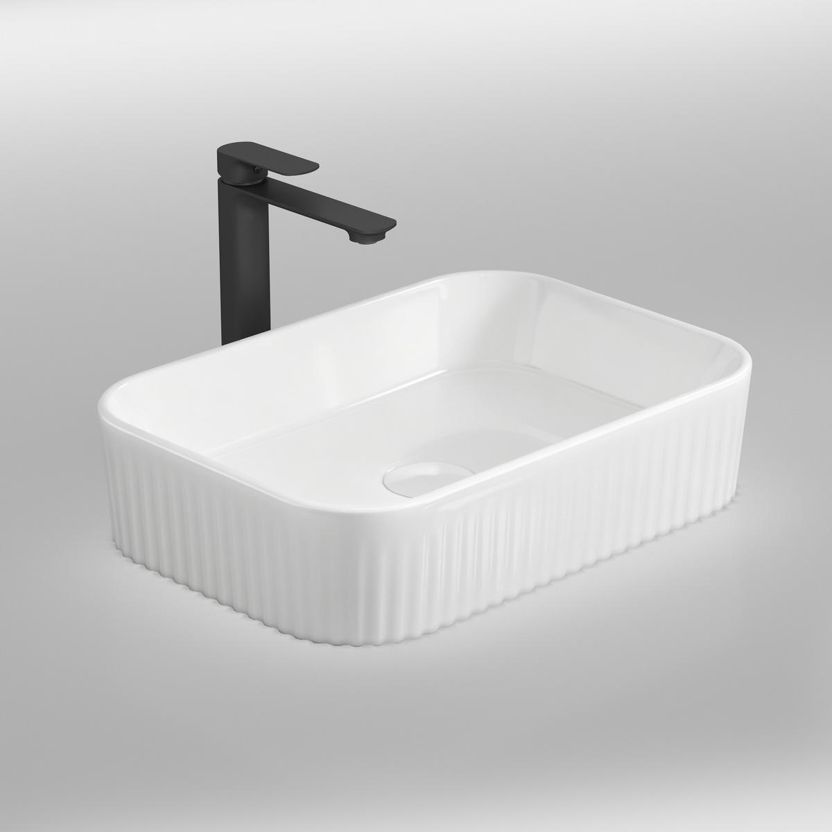 WASCHBECKEN mit Vertikale Rillen Abgerundete Ecken 45 / 32 / 11 cm - Weiß, Keramik (45/11/32cm) - EMKE