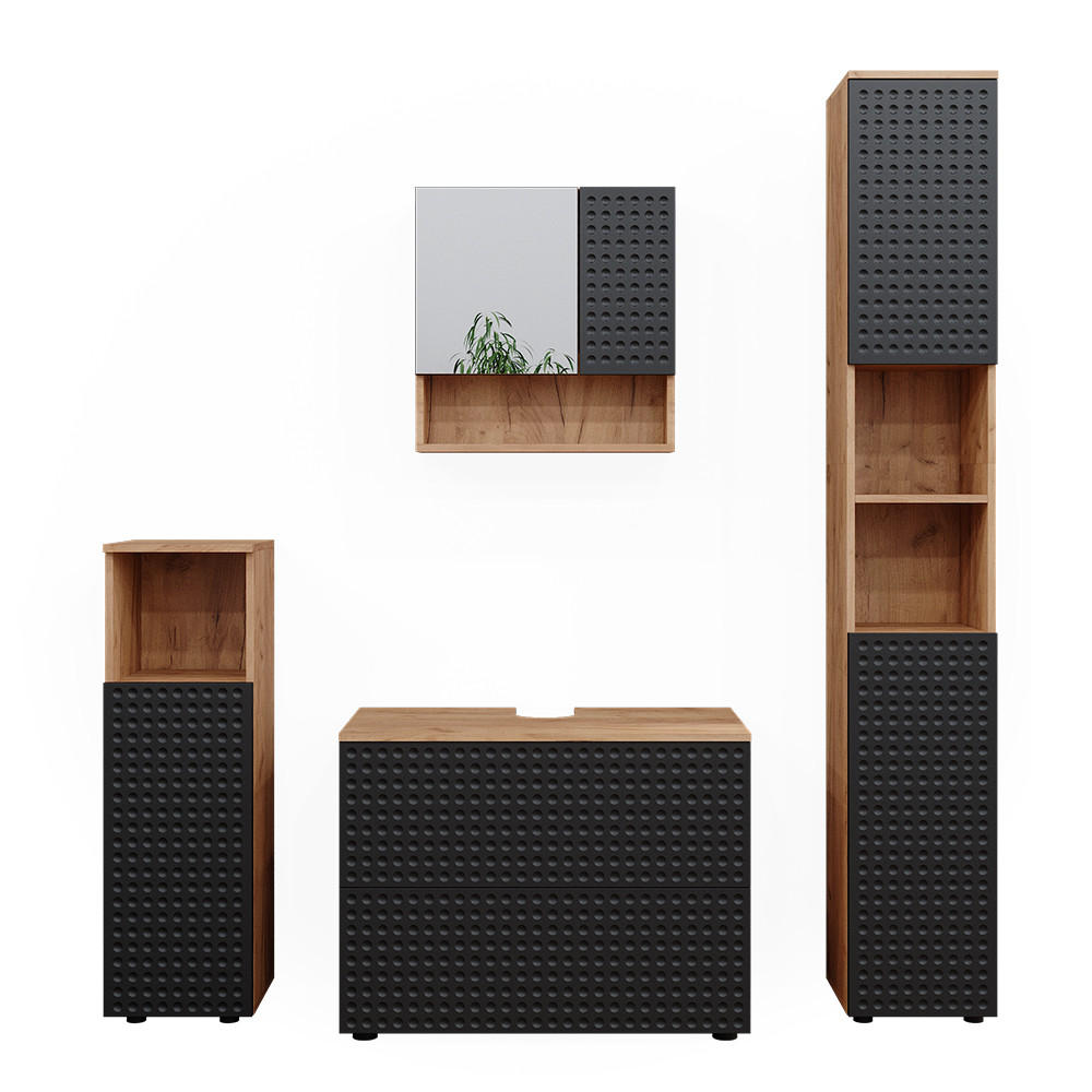 BADMÖBEL-SET Irma Anthrazit gepunktet 4 Teile - Anthrazit/Eiche Wotan, Holzwerkstoff (80/58/41cm) - Vicco