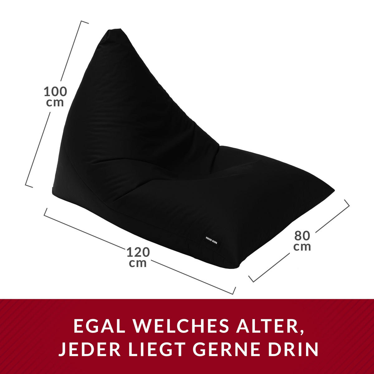 OUTDOOR SITZSACK Triangle 150x100x100cm - Schwarz, Textil (100/100/150cm) - Green Bean