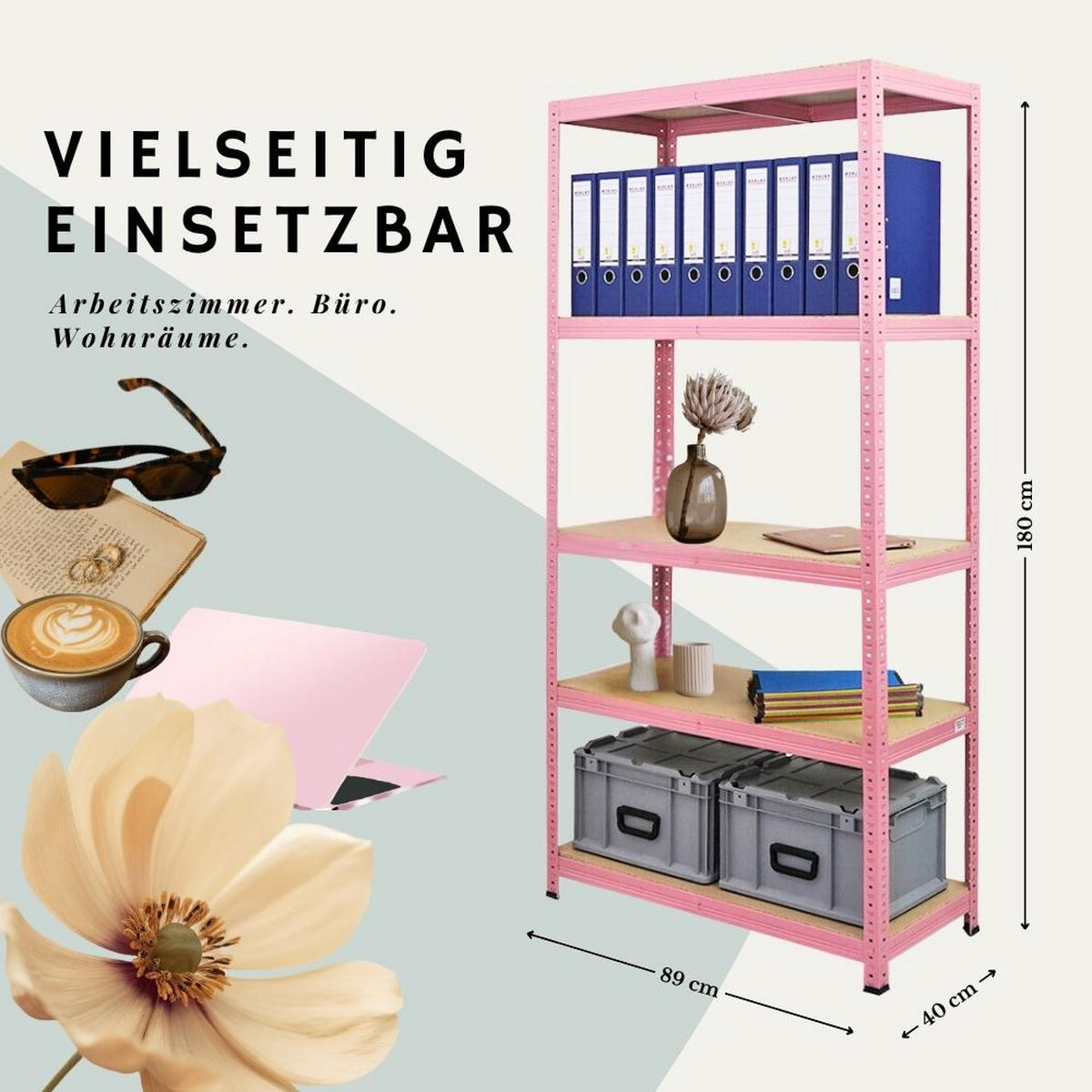 SCHWERLASTREGAL Pink Lady 180x90x40cm Fachlast 175 kg 5 Ebenen Pink - Pink, Metall (90/180/40cm) - PROREGAL