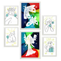 POSTER Set Mit 6 Flügel Der Liebe 1 In Tiere Zusammenfassungen A3 & A4 Weißer Rahmen - Weiß, Papier (29/3cm) - Nacnic