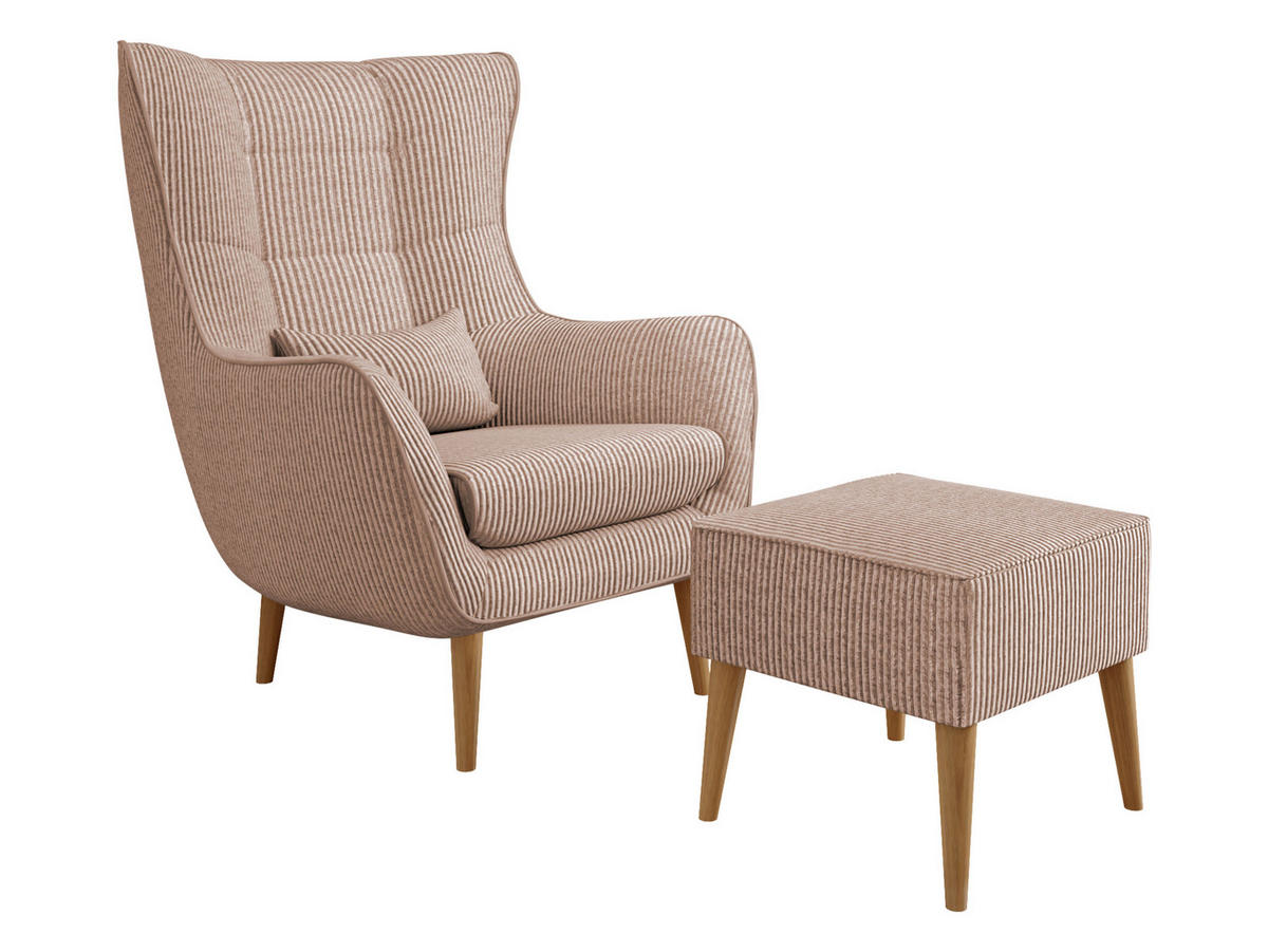 SESSEL Estjano Cord mit Fußbank - Hellrosa/Beige, Holz (80/106/95cm) - MIRJAN24