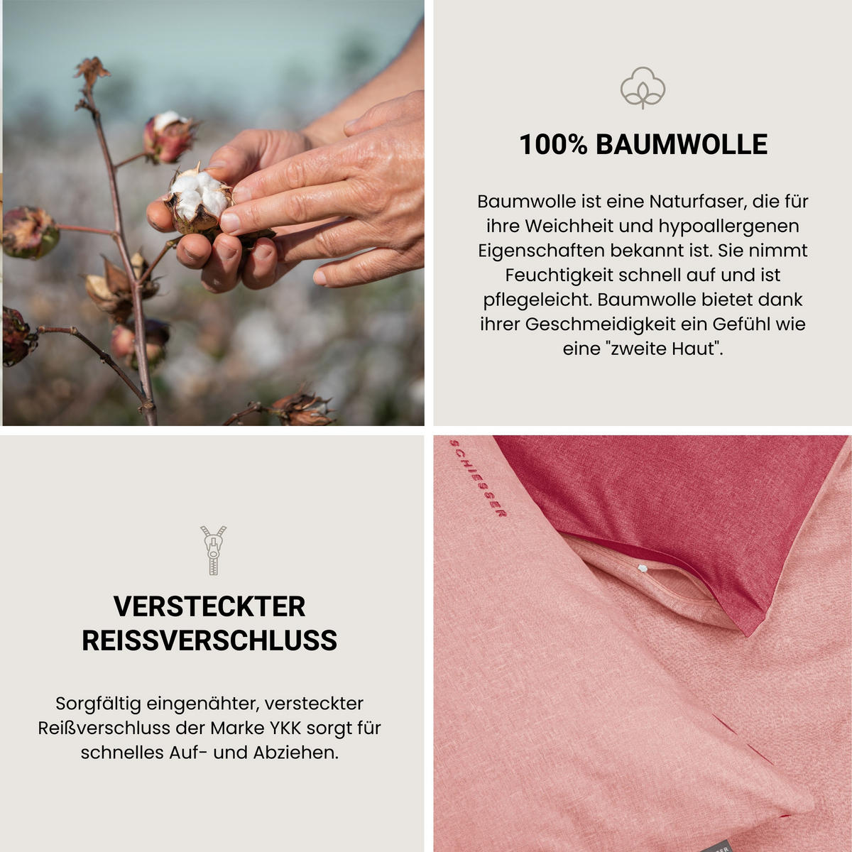 KISSENHÜLLENSET Doubleface - Renforcé - 2-teilig - 40 x 80 cm - Rosa - Rosa, Textil (40/80cm) - SCHIESSER