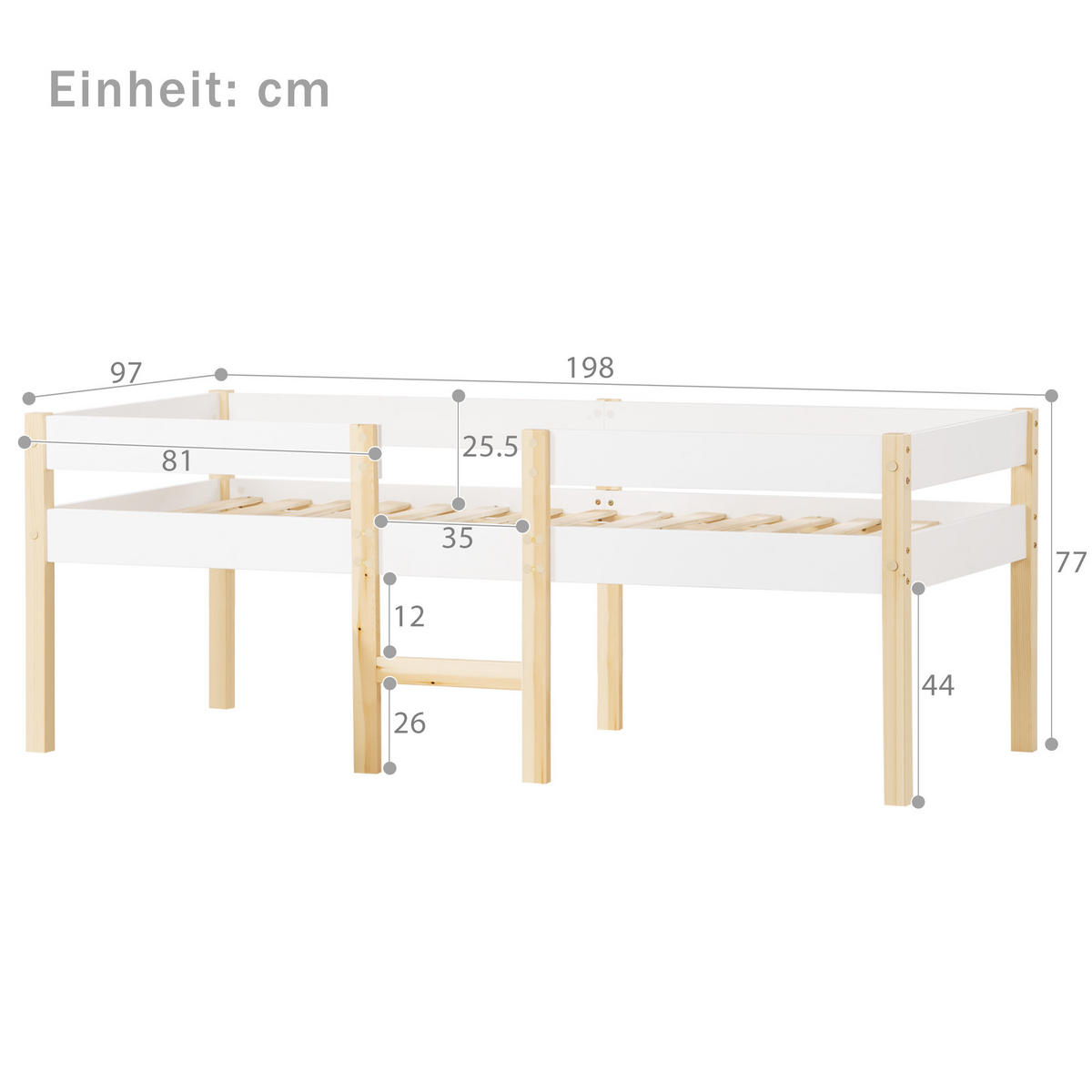 KINDERBETT 90/190 cm aus Kiefernholz mit Rausfallschutz und Stauraum - Weiß, Holz (90/200cm) - OKWISH