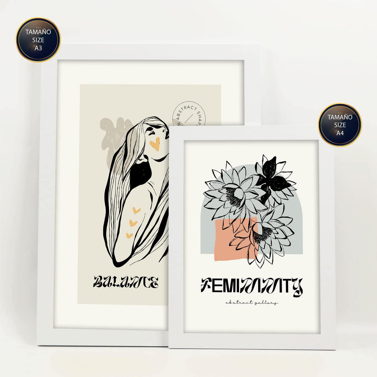 POSTER Set Mit 6 Schwarze Tinte Freundschaft Größe A3 & A4 Weißer Rahmen - Weiß, Papier (29.7/1cm) - Nacnic