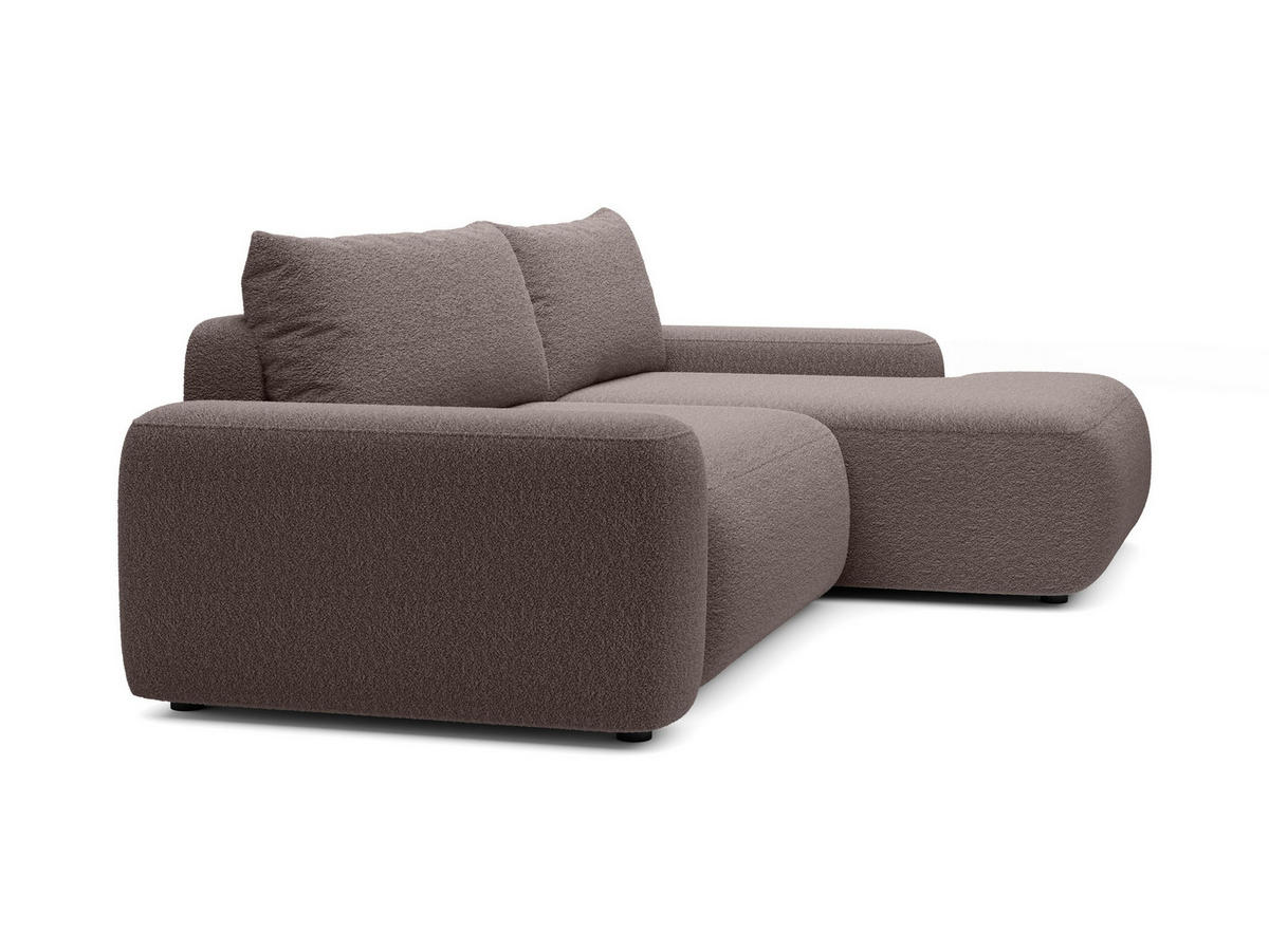ECKSOFA RUOTA Braun Boucle-Stoff mit Schlaffunktion - Braun, Holz (264/162cm) - MASSENO