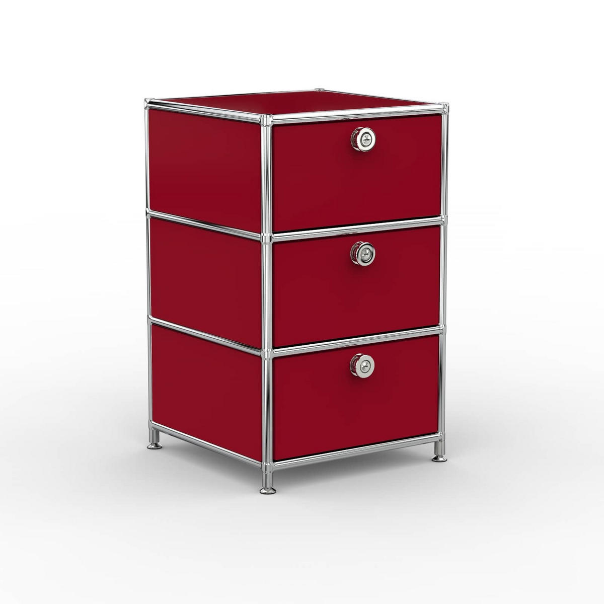 BÜRO-STANDCONTAINER, Metall, 40cm, 3 Schubladen, Rubinrot - Chromfarben/Silberfarben, Metall (40/64.6/39.7cm) - Versee