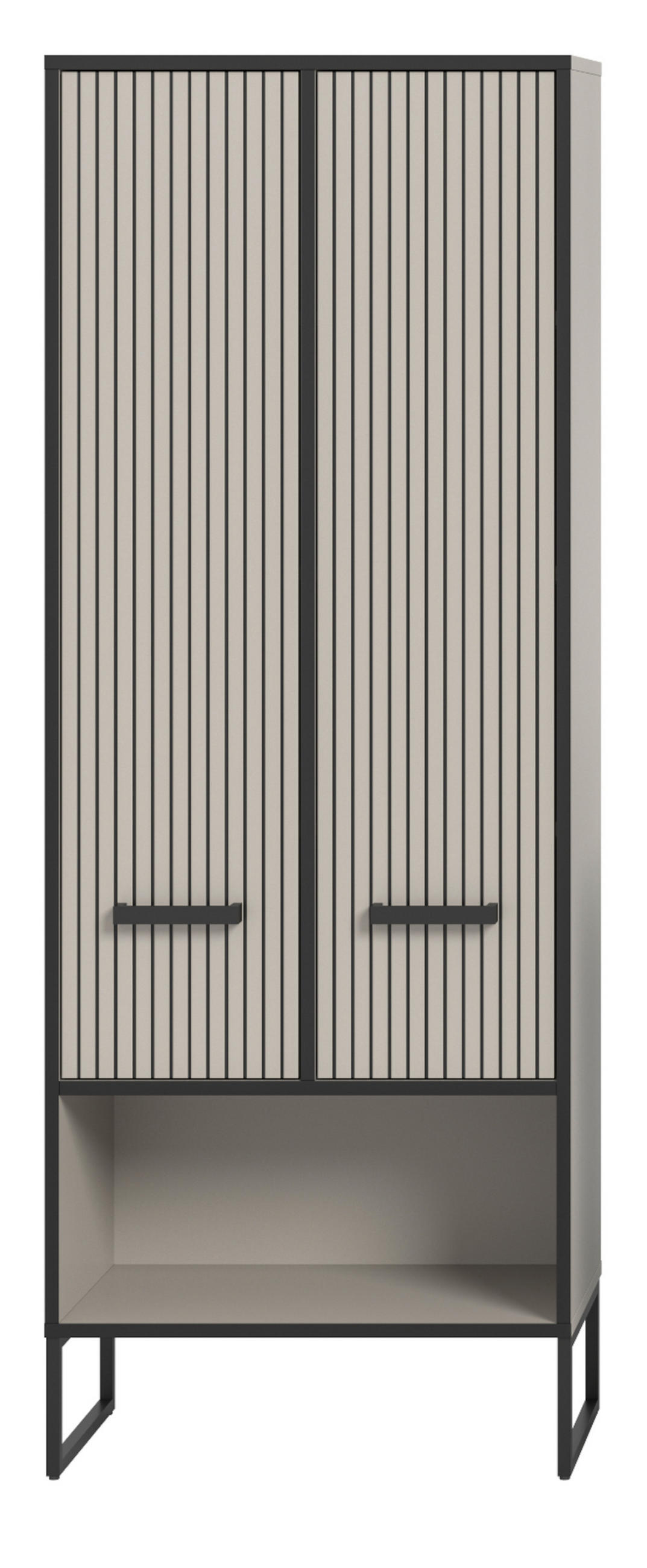 HOCHSCHRANK schwarz, sand 59 cm, Badschrank mit Soft-Close - Sandfarben/Schwarz, Holzwerkstoff/Metall (59/159/32cm) - Inn.Furn