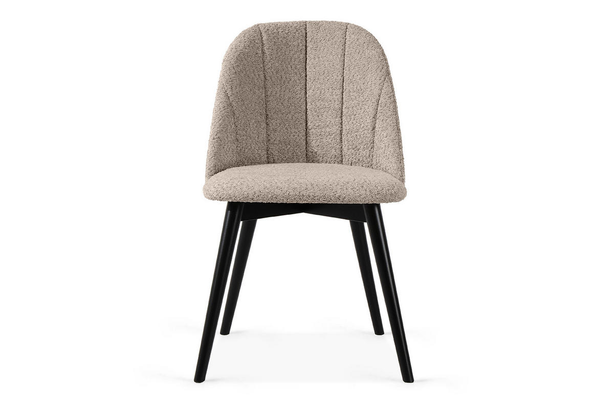 POLSTERSTUHL BAKERI Esstischstühl, 2-er Set, Bouclé - Beige/Schwarz, Holz/Textil (48/86/44cm) - KONSIMO®