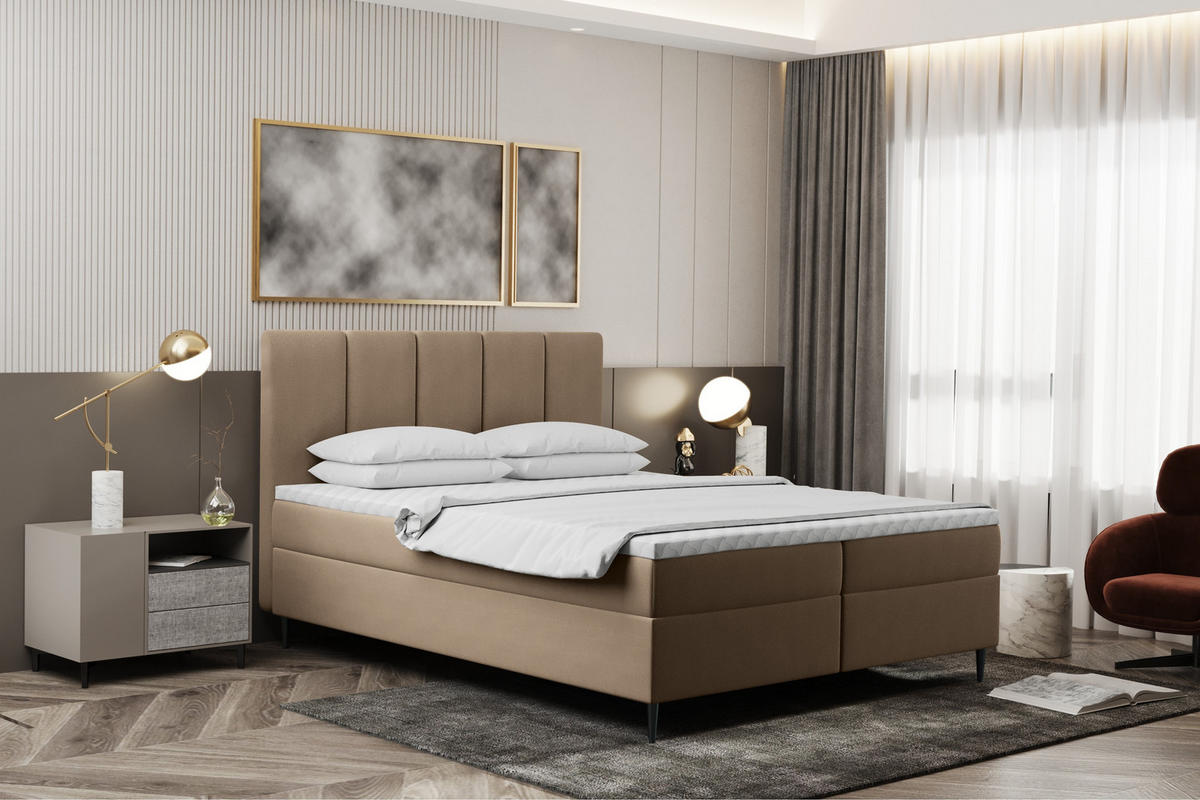 BOXBETT Mit Bettkasten Und Matratze POEL Beige 120x200 cm H3-Bonell - Mooreichefarben/Beige, Holz/Holzwerkstoff (120/200cm) - Kaiser Möbel