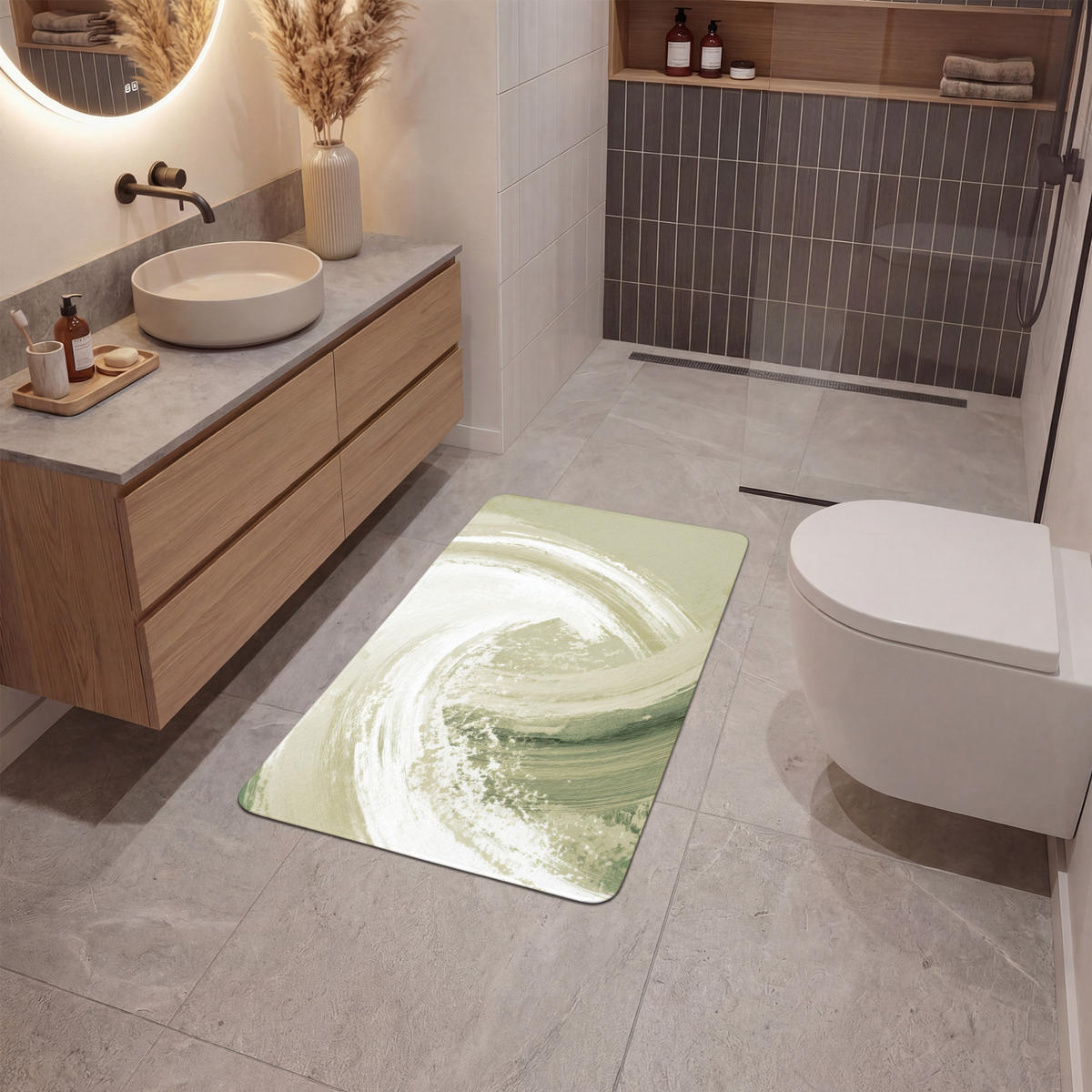 KOUPELNOVÁ PŘEDLOŽKA Abstraktní - Tahy štětcem - Vlny - Zelená 60x90 cm - mátově zelená, textil/plast (60/90cm)