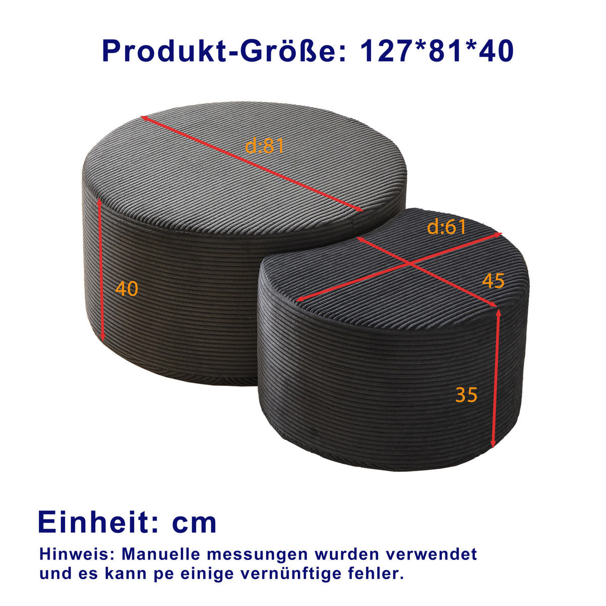 COUCHTISCH Set 2-teilig schwarz mit Schaumstoffpolsterung - Schwarz, Holzwerkstoff (127/81/40cm) - OKWISH