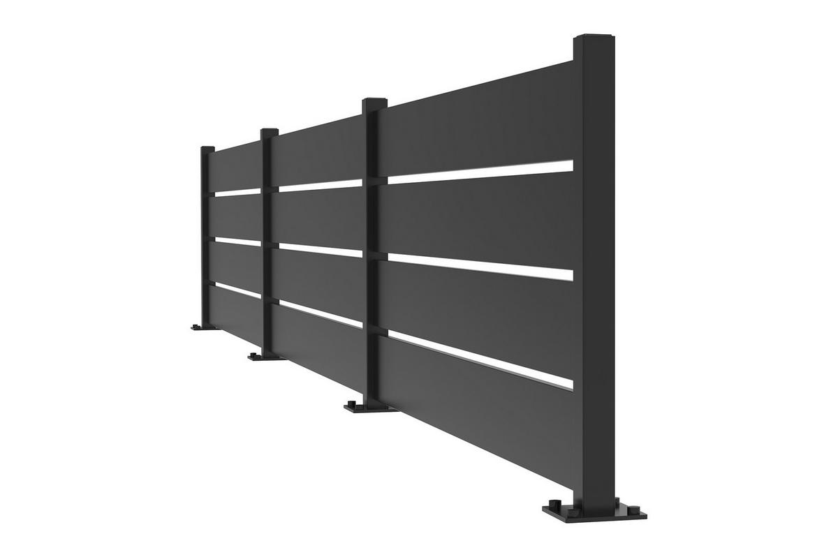 HALBOFFENER Zaun Velino 6m x H.80cm schwarzer Stahl - Schwarz, Metall (600/84cm) - Casanoov