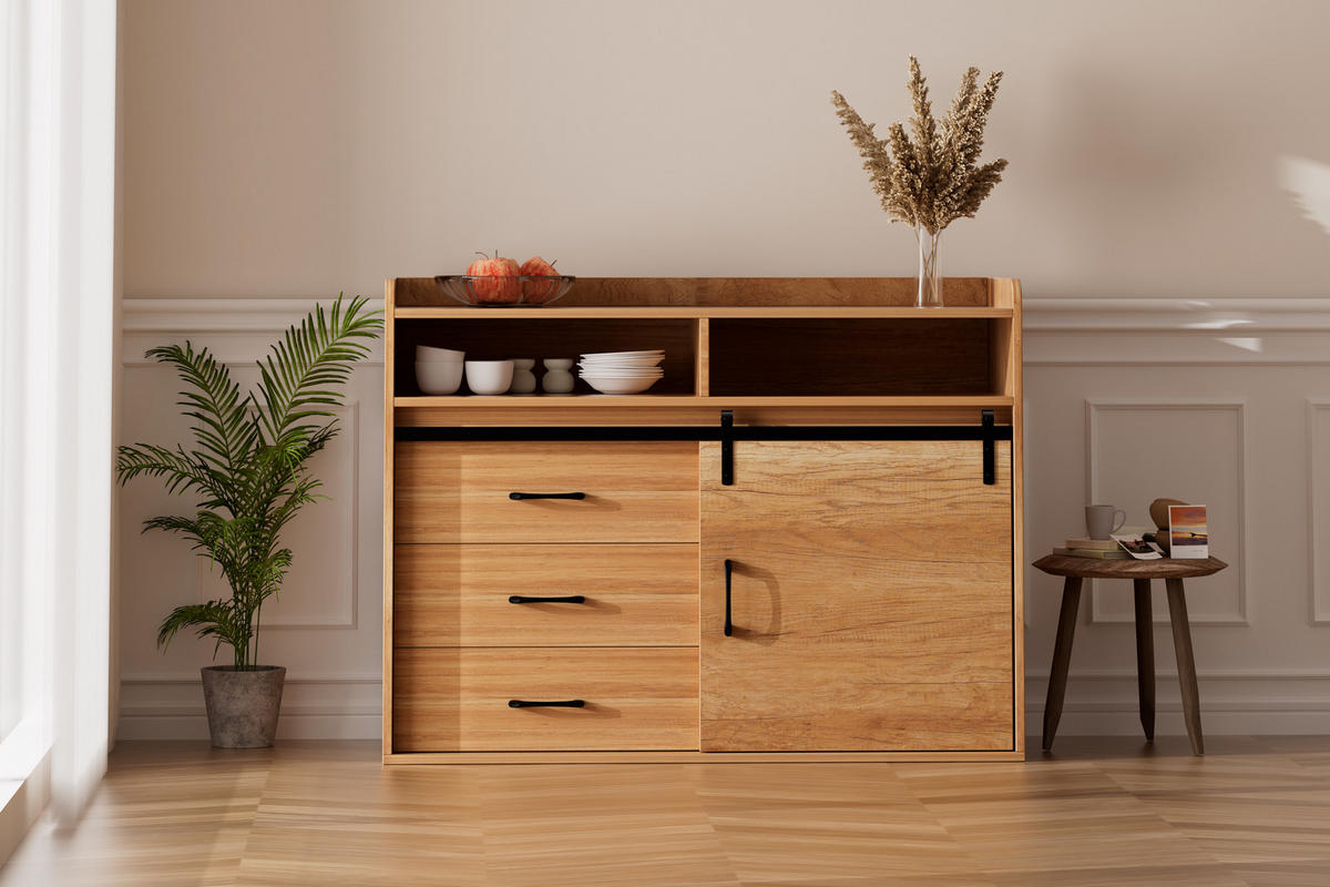 SIDEBOARD in 107/80/40cm - Naturfarben, Holzwerkstoff/Metall (107/80/40cm) - HOMAVO