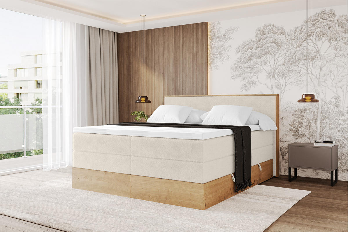 BOXSPRINGBETT LOLLI9 -KING 160x200 - H3/H4 Hellbeige - Sandfarben, Holzwerkstoff (160/200cm) - ALTDECOR