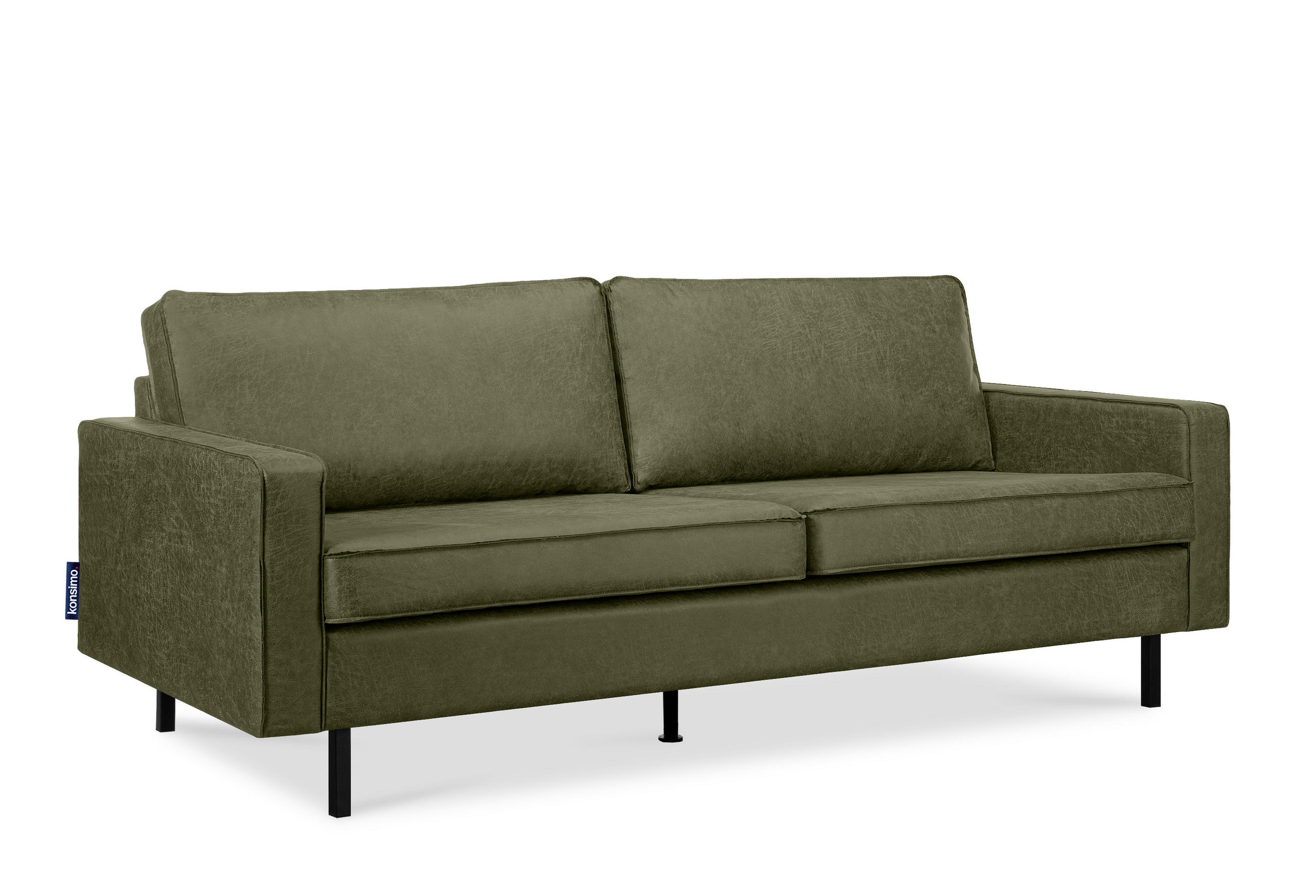 3-SITZER-SOFA INVIA Klassische-Stil mit Armlehnen, Lederoptik-Stoff, grün - Schwarz/Grün, Textil (209/87/98cm) - KONSIMO®