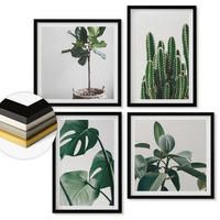 WANDBILDER 4er-Set - 50x50 cm & 40x60 cm Schwarzer Rahmen - Ästhetik tropischer Pflanzen - Schwarz, Kunststoff (50/50cm) - ArtPrintCave