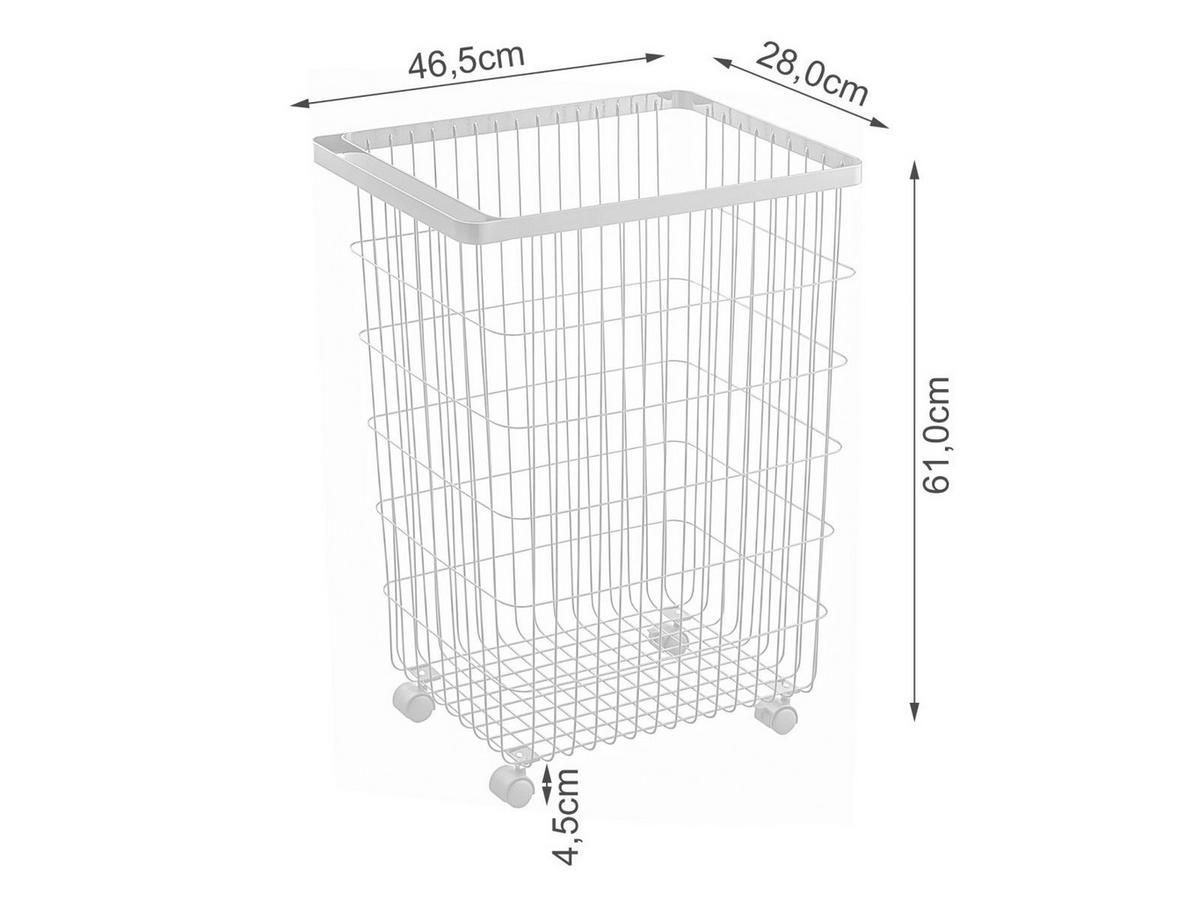 WÄSCHEKORB Tower weiß 46/61/28 cm auf Rollen - Weiß, Metall (46/61/28cm) - Yamazaki