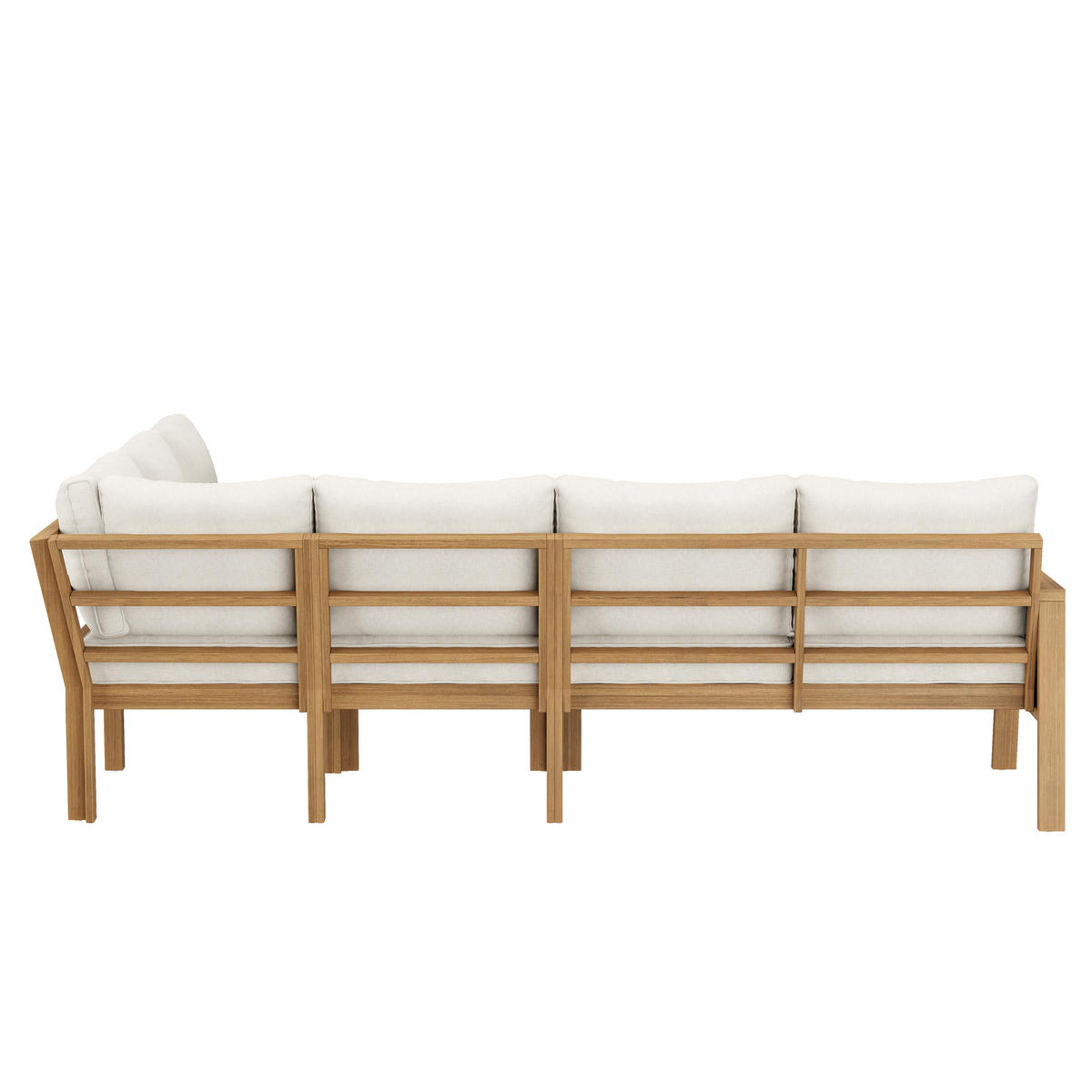 GARTENMÖBEL-SET, Ecksofa + Couchtisch, Akazienrahmen, Akazientischplatte, geflochtenes Seilhandwerk, geeignet für den Garten, Natur + creme - Creme, Textil - FLIEKS