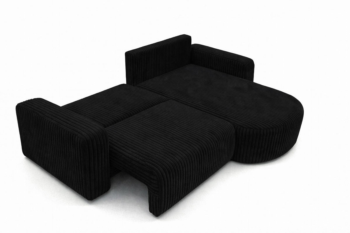 ECKSOFA Mit Schlaffunktion, Cordstoff Tilia, Schwarz, Rechts, ROUND ONE - Schwarz, Holz (244/175cm) - Kaiser Möbel