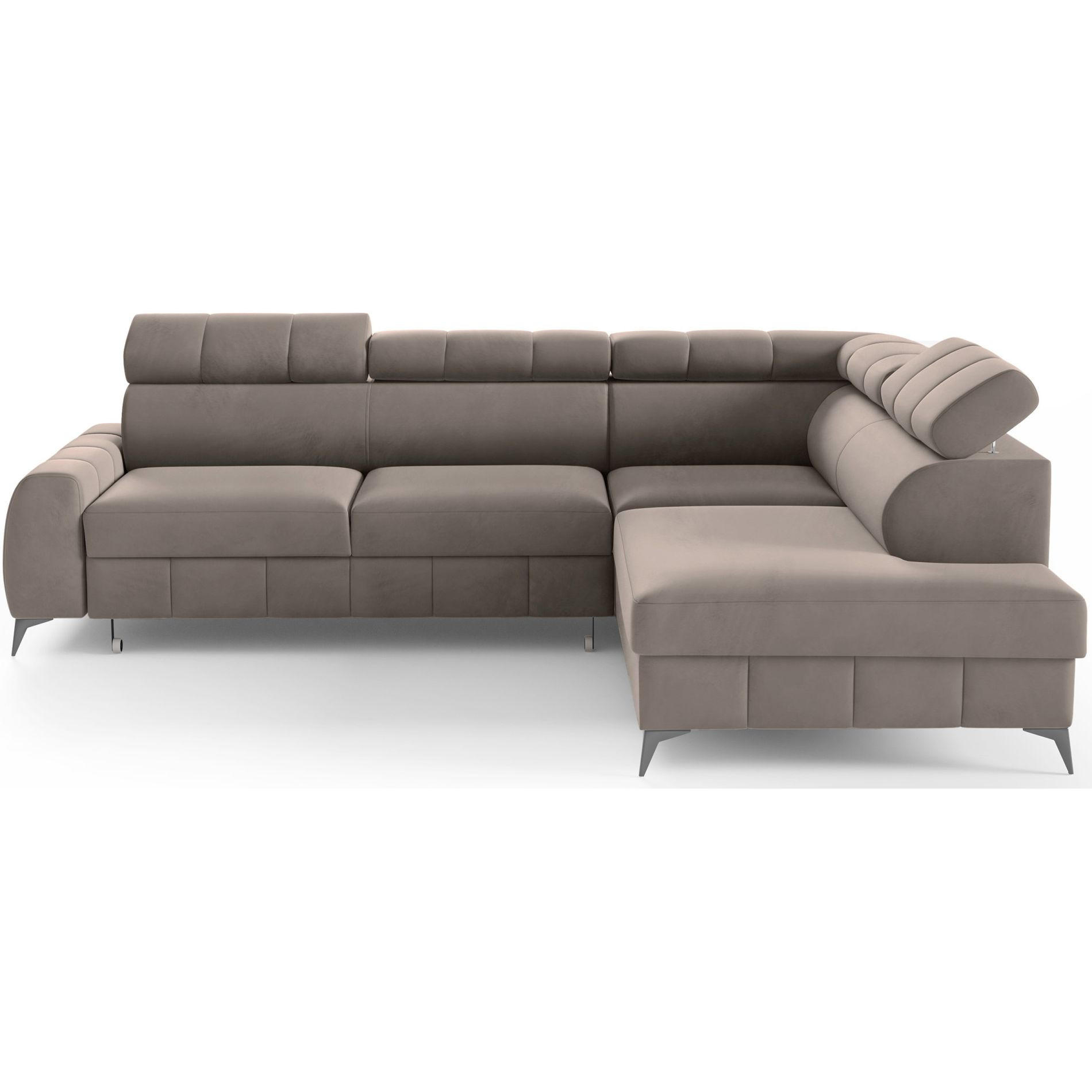ECKSOFA London Hellbraun Velours - Hellbraun/Schwarz, Textil/Metall (274/203cm) - Selsey