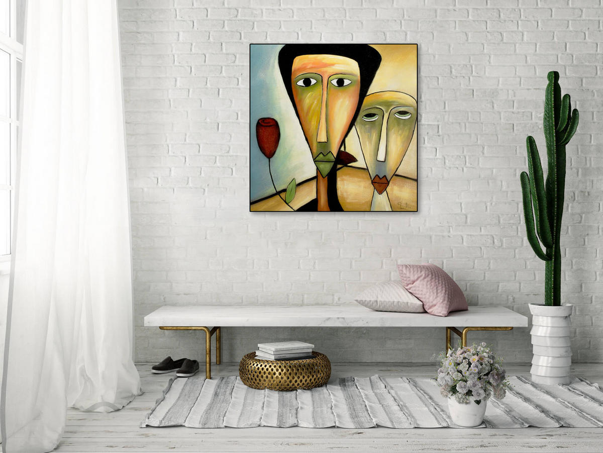 ACRYLBILD HANDGEMALT 80/80 cm - Blau/Gelb, Holz/Textil (80/80cm) - KUNSTLOFT