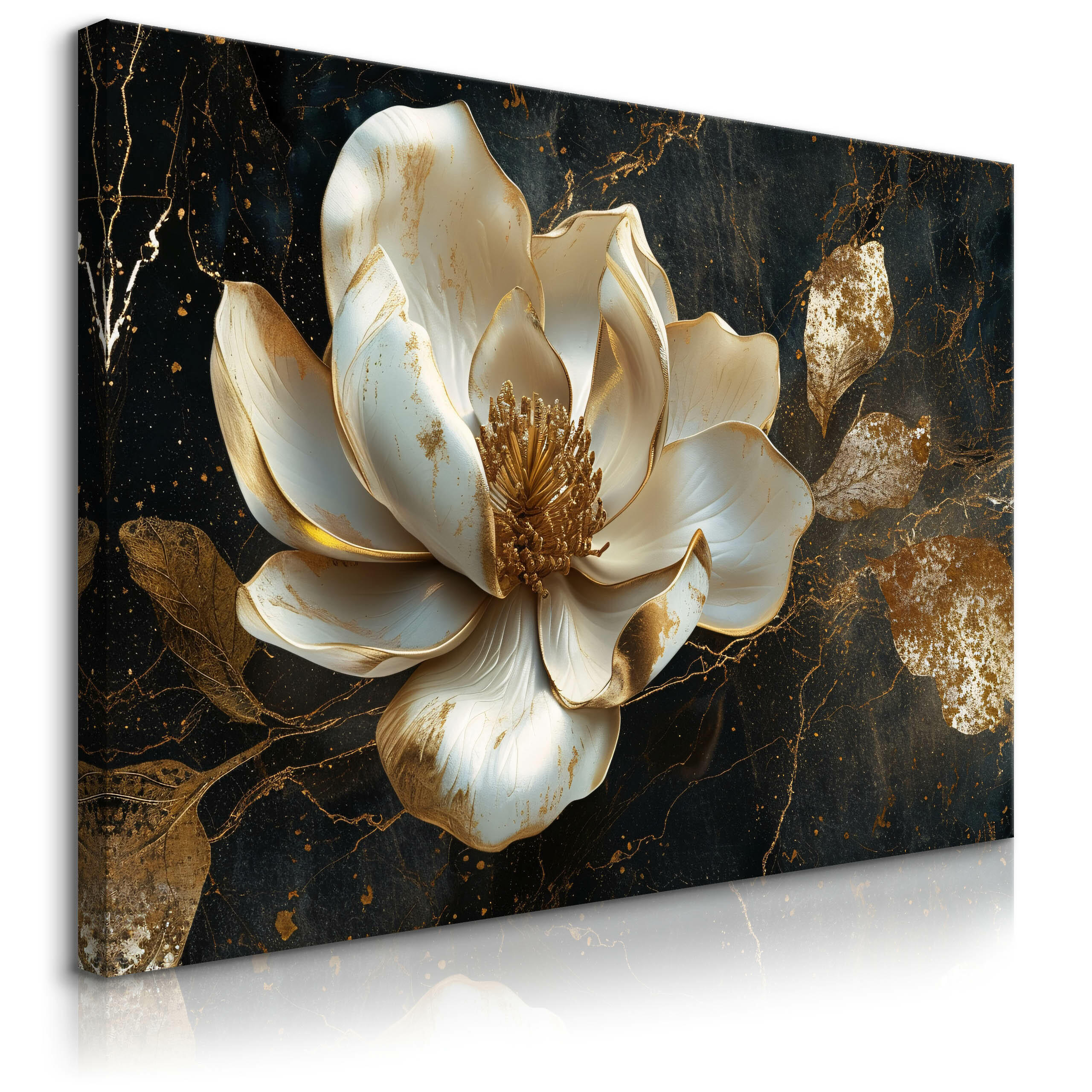 LEINWANDBILD Blume 3D Abstraktion Glamour 120/80 cm - Beige/Schwarz, Textil (120/80cm) - Muralo