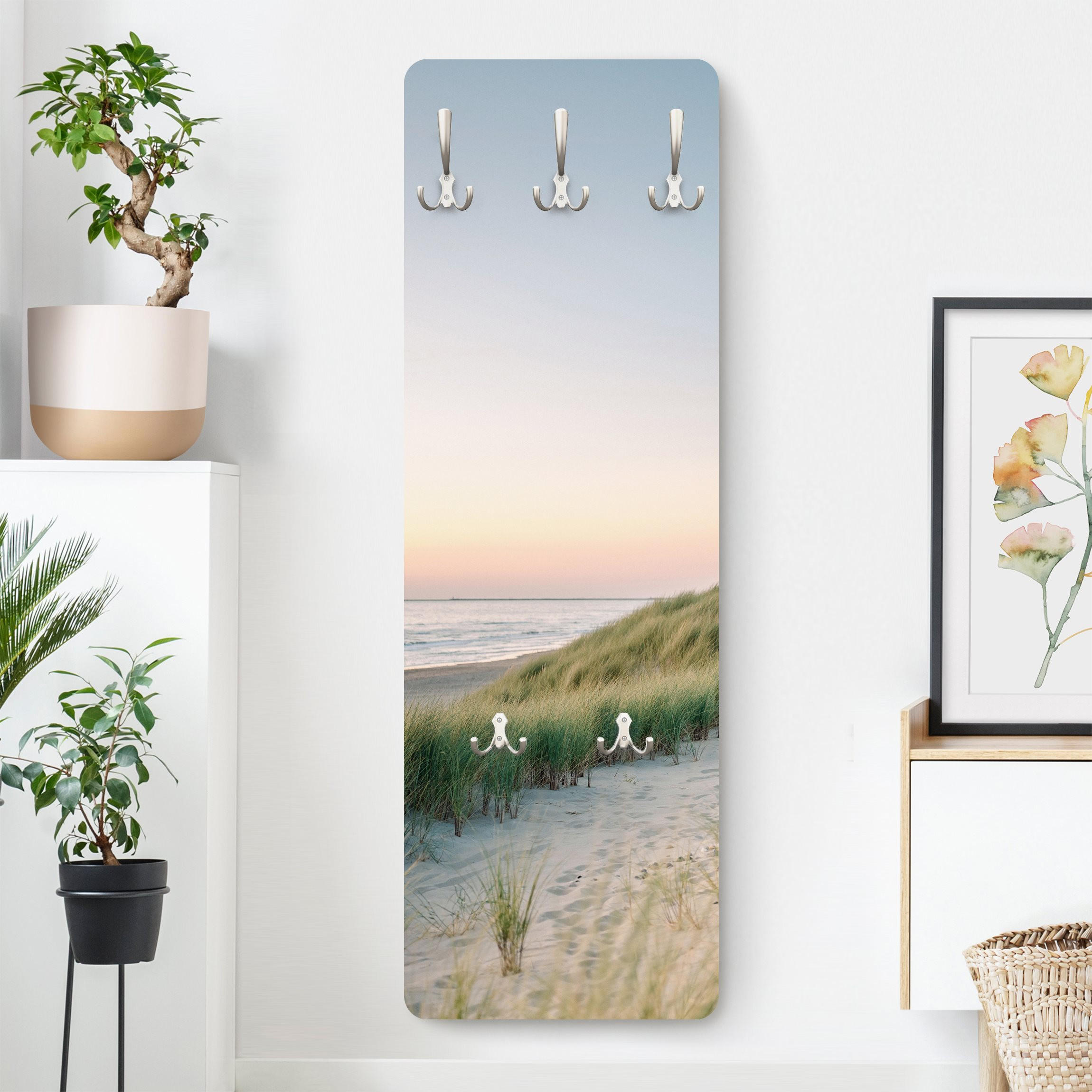 WANDGARDEROBE - Stranddünen im Sonnenuntergang 34/105 cm - Pastellblau, Holzwerkstoff (34/105/1.6cm) - Bilderwelten