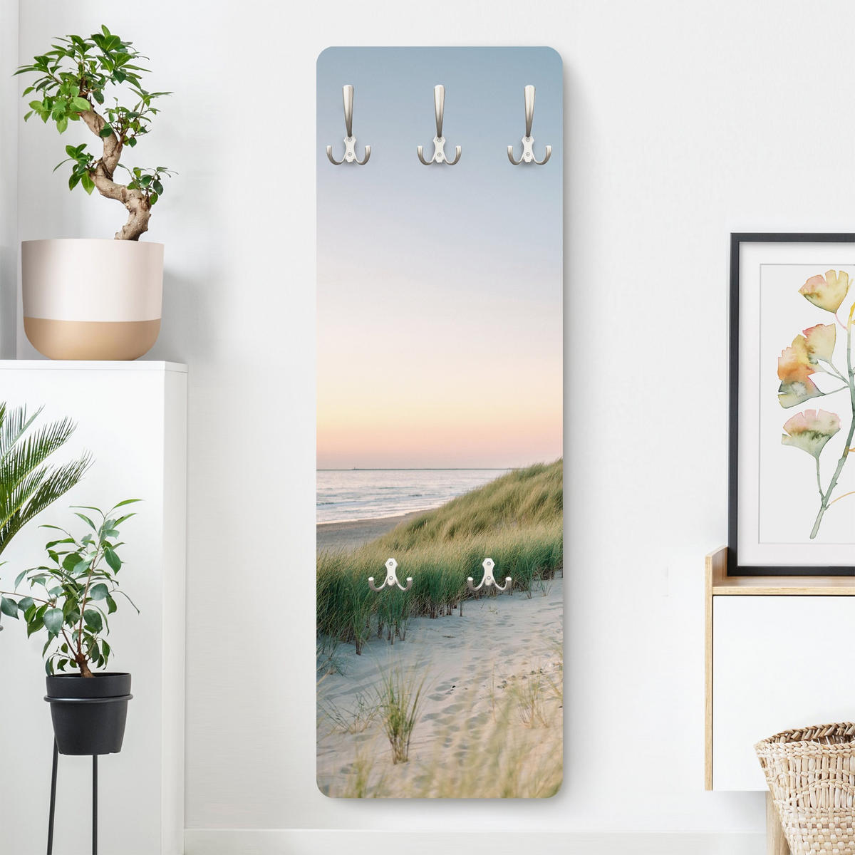 WANDGARDEROBE - Stranddünen im Sonnenuntergang 34/105 cm - Pastellblau, Holzwerkstoff (34/105/1.6cm) - Bilderwelten