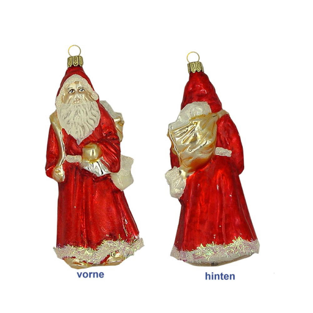 CHRISTBAUMSCHMUCK Weihnachtsmann mit Mantel rot Glimmer 14 cm - Multicolor, Metall (0.1/14/0.1cm)