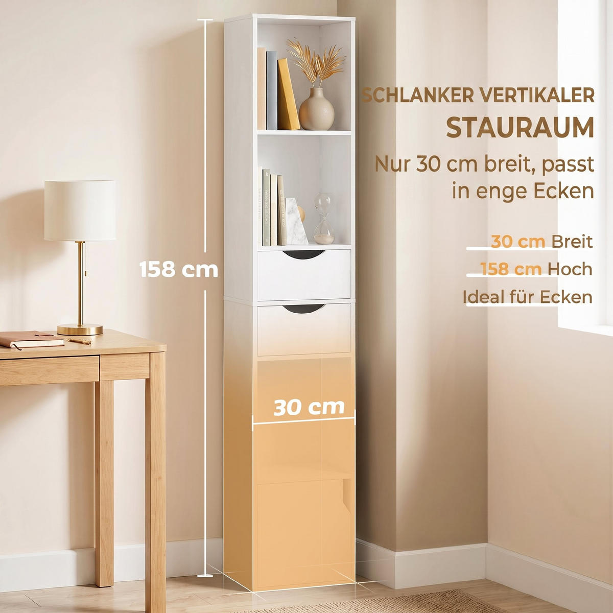 BÜCHERREGAL Spanplatte MDF Weiß - Weiß, Holzwerkstoff (24/158/30cm) - HOMCOM