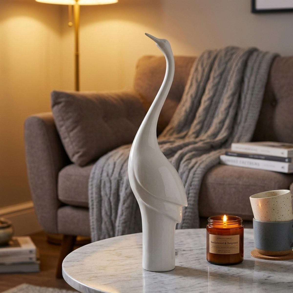 DEKO SKULPTUR Kranisch Weiß Polyresin Handbemalt Modern - Weiß, Keramik (12.5/17/62.5cm) - COCOMaison