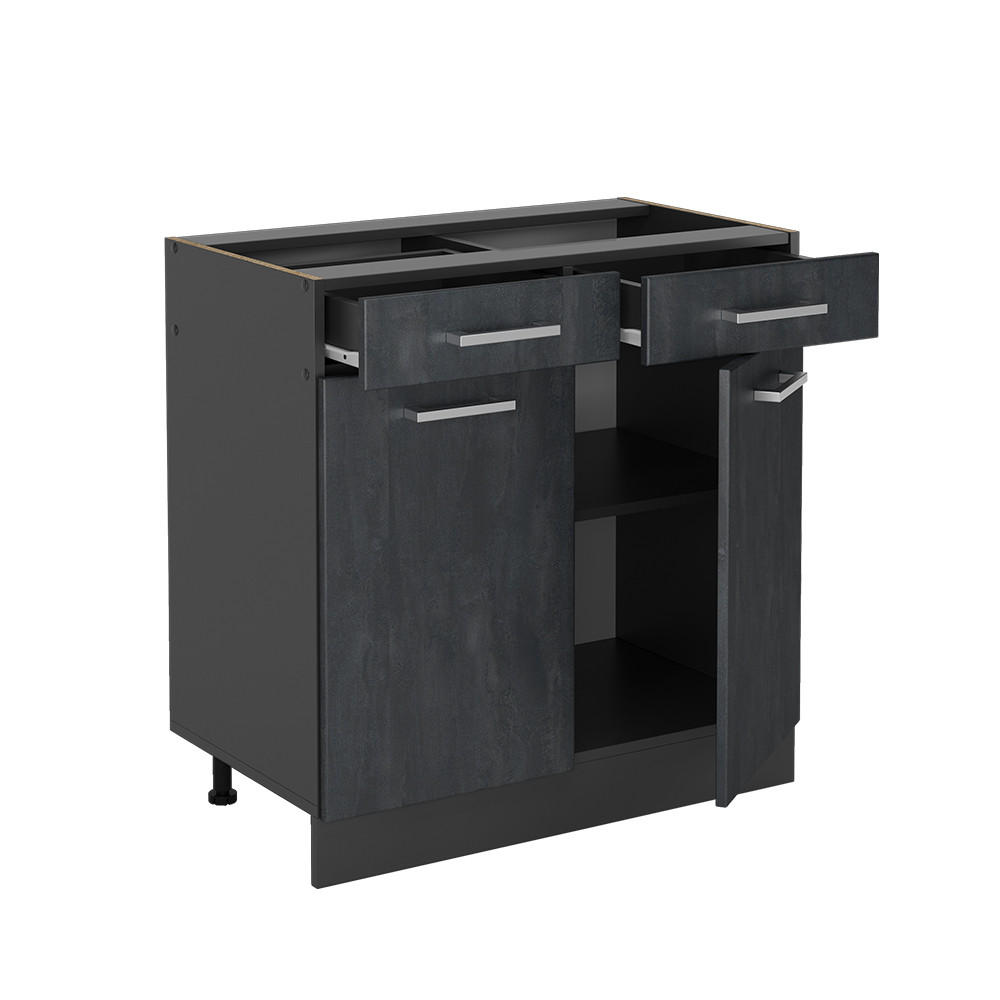 KÜCHENUNTERSCHRANK R-Line Schwarz Beton 80 cm ohne Arbeitsplatte - Anthrazit/Schwarz, Holzwerkstoff (80/81.6/46cm) - Vicco