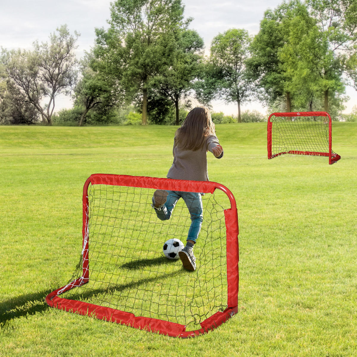 FUSSBALLTOR, Stahl(Q195), Rot, 90L x 36B x 60H cm - Rot, Metall (36/90cm) - HOMCOM