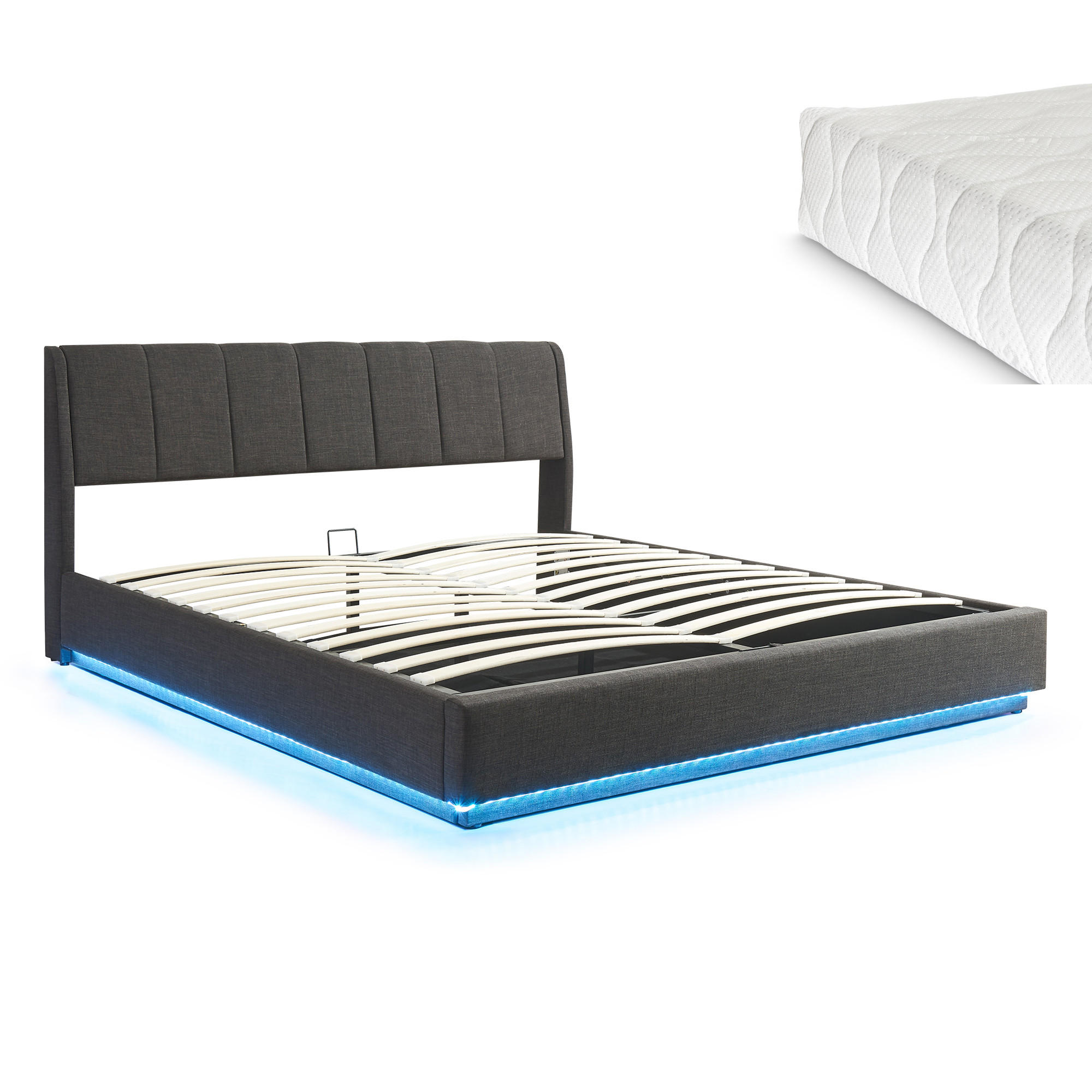 LED POLSTERBETT Tröstiar mit Matratze - Schwarz, Holzwerkstoff/Kunststoff (180/200cm) - [en.casa]