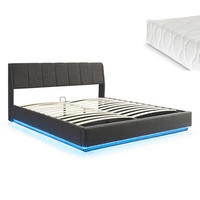 LED POLSTERBETT Tröstiar mit Matratze - Schwarz, Holzwerkstoff/Kunststoff (180/200cm) - [en.casa]