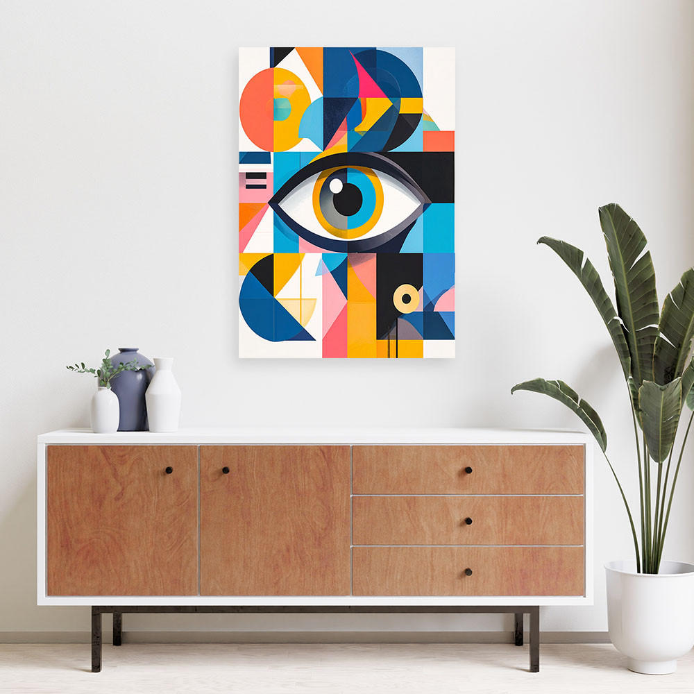 LEINWANDBILD Abstraktion Auge inspiriert vom Bauhaus 80x120cm - Multicolor, Textil (80/120cm) - Feeby