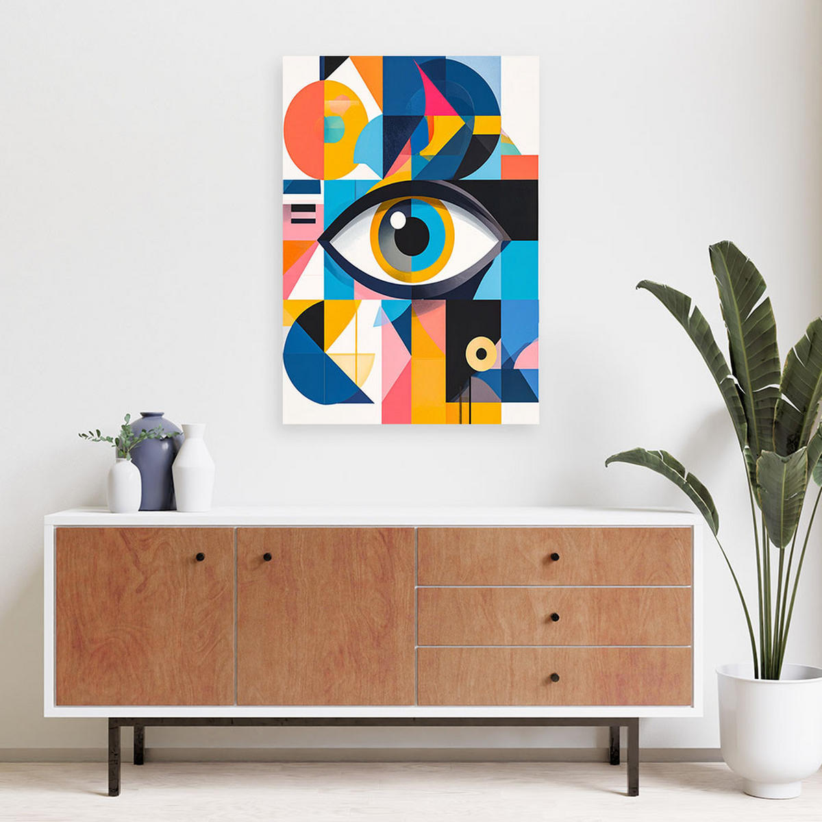 LEINWANDBILD Abstraktion Auge inspiriert vom Bauhaus 80x120cm - Multicolor, Textil (80/120cm) - Feeby