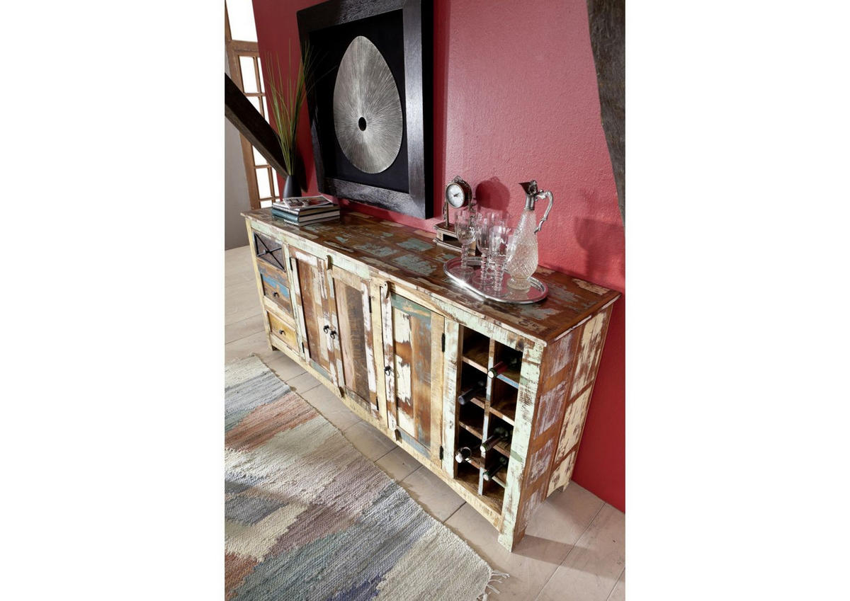 SIDEBOARD Altholz 193x45x90 mehrfarbig lackiert NATURE OF SPIRIT #15 - Multicolor, Holz (193/90/45cm) - Massivmoebel24