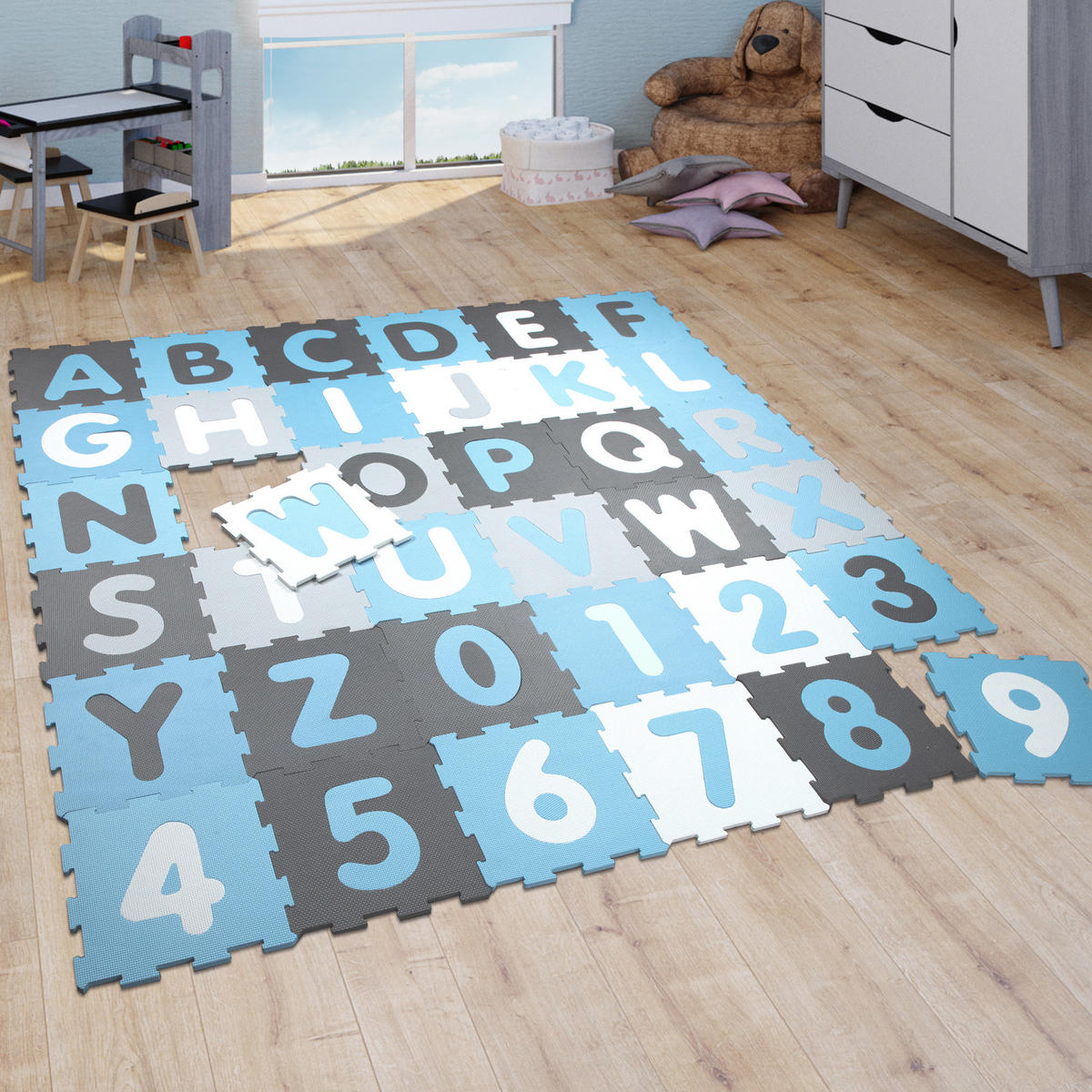 KINDERTEPPICH 32/32 cm Puzzlematte 600 - Blau, Textil (32/32cm) - Paco Home