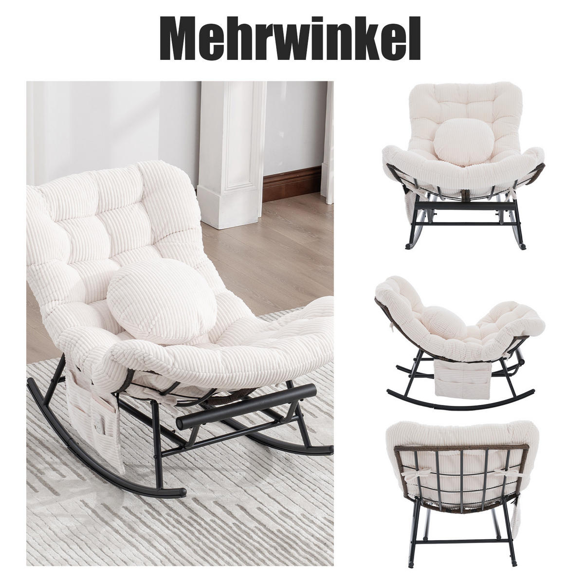 SCHAUKELSTUHL mit Fußstütze,Schaukelsessel XXL Rattanstuhl mit Kissen, Cord, Beige - Beige, Textil (90/78/150cm) - LVHOM